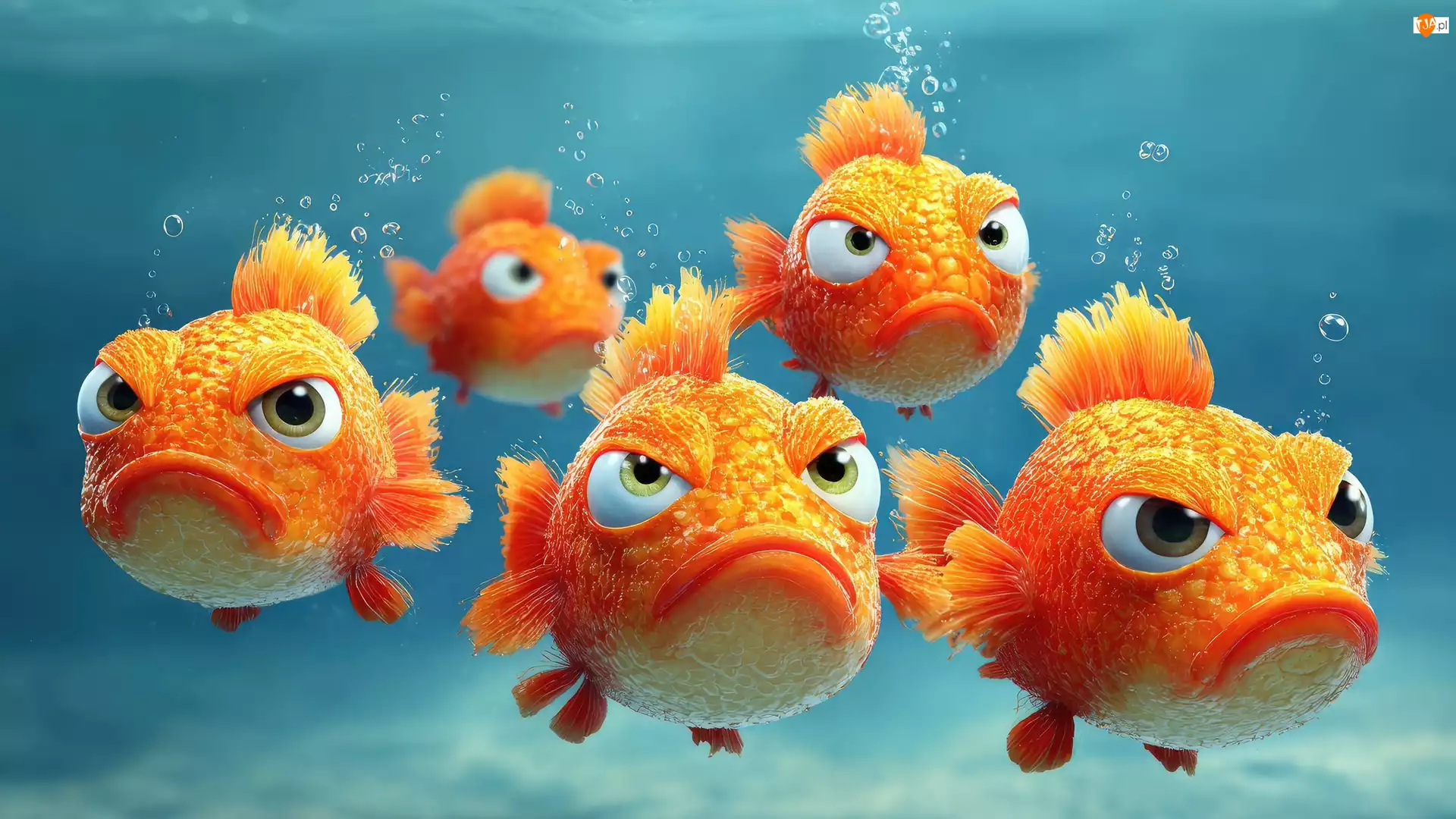 Pomarańczowe, Ryby, Grafika, Śmieszne, Woda, Foch, Grymas