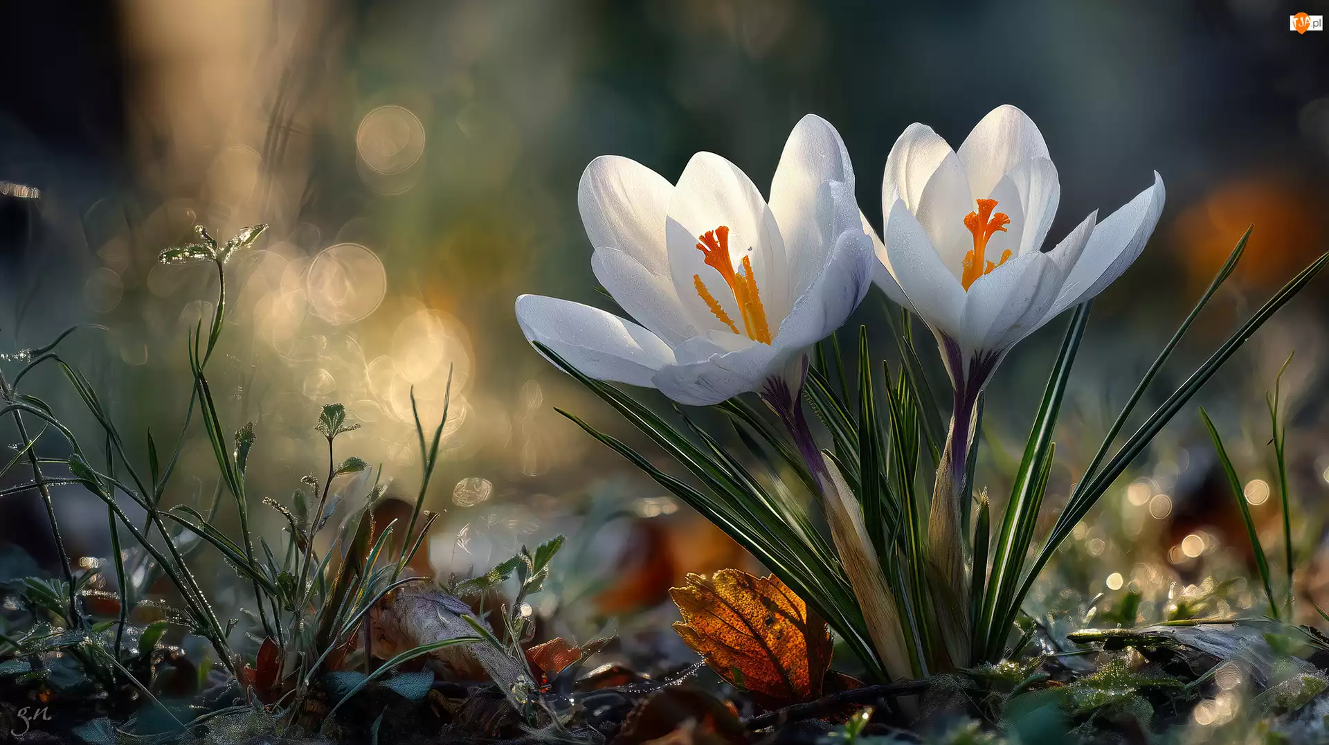 Grafika AI, Dwa, Białe, Krokusy