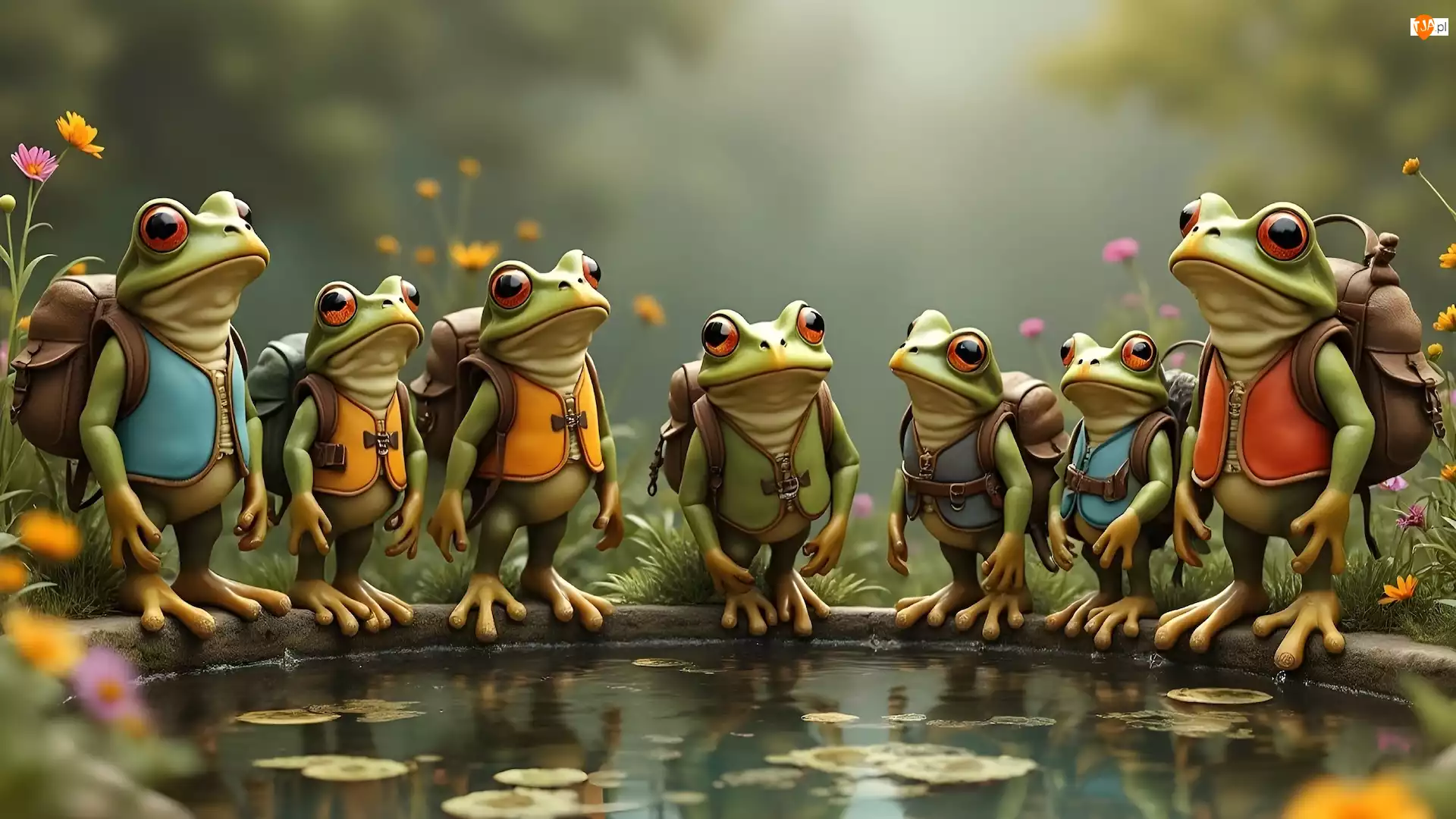 Śmieszne, Grafika, Żaby, Plecaki