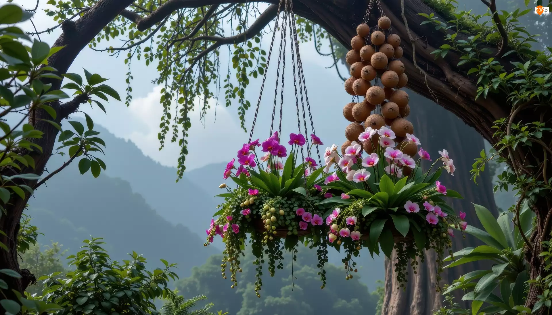 Góry, Storczyki, Doniczki, Drzewo