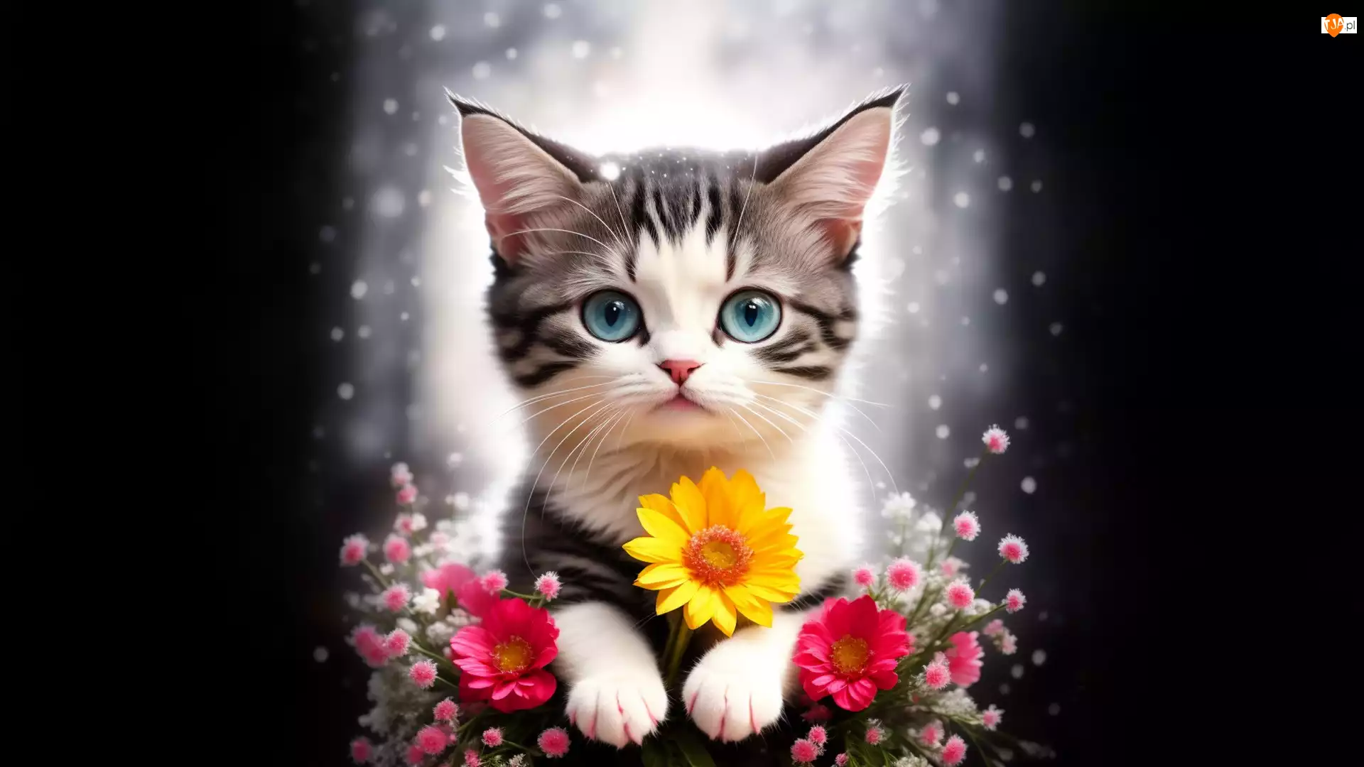 Kot, Kolorowe, Kwiaty