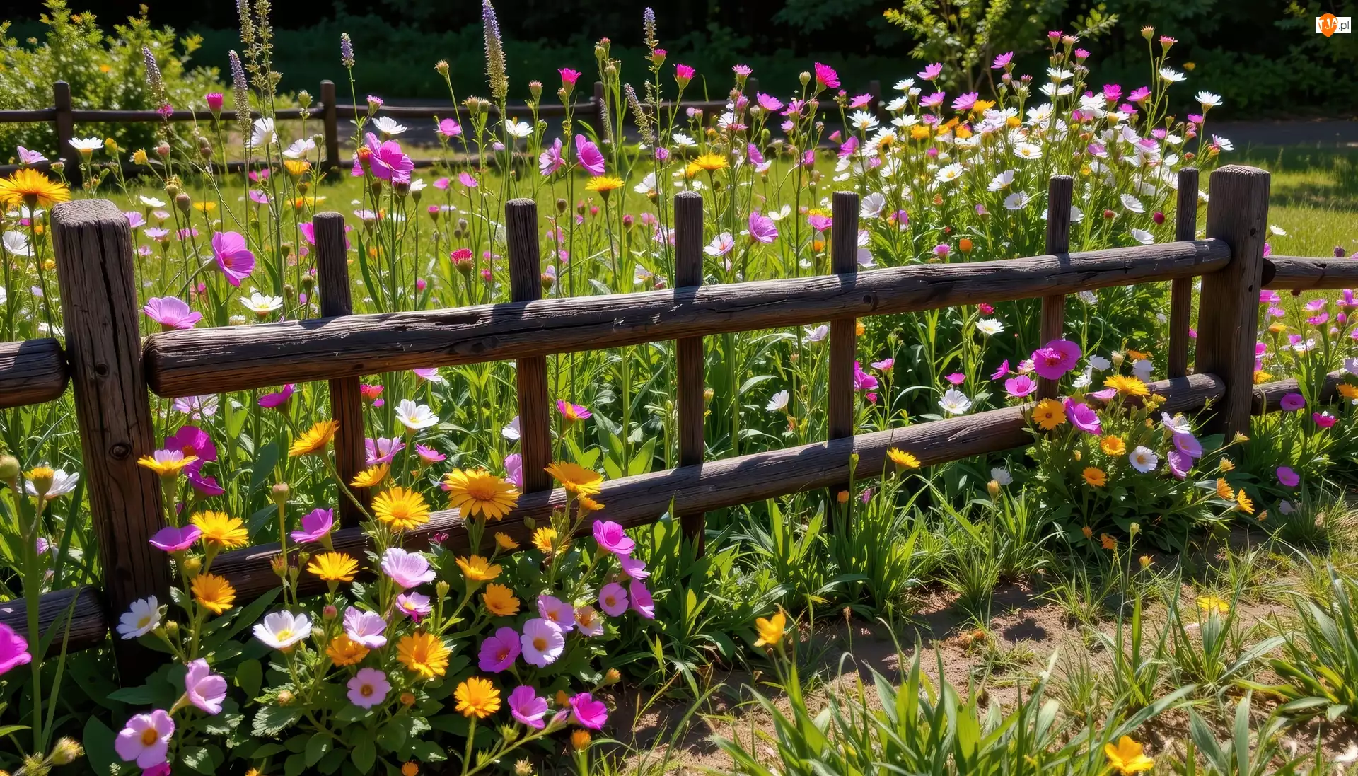 Kwiaty, Ogrodzenie, Łąka, Trawa