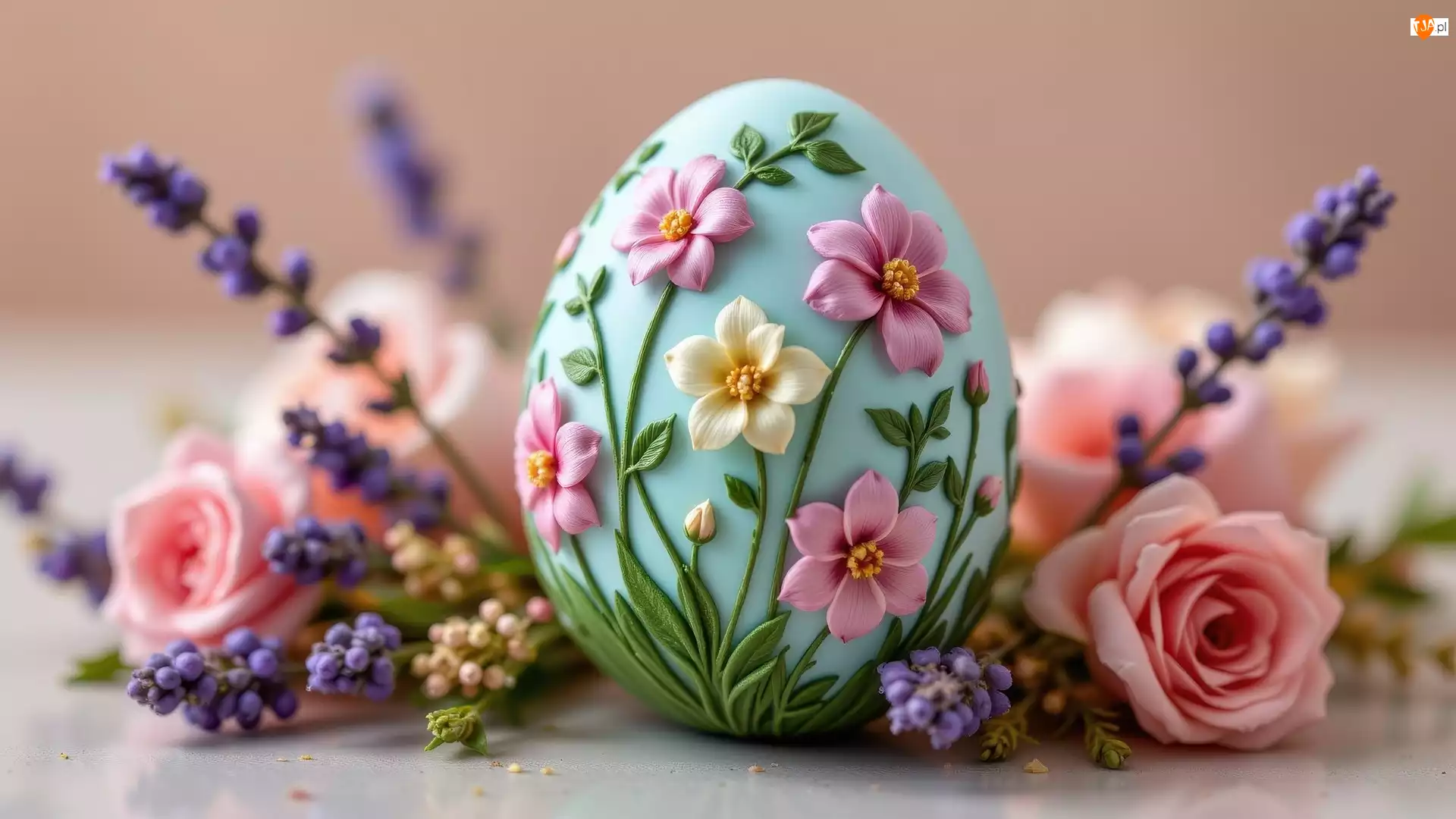 Lawenda, Kwiaty, Różowe, Żółte, Niebieskie, Wielkanoc, Pisanka, Jajko, Różowe, Róże