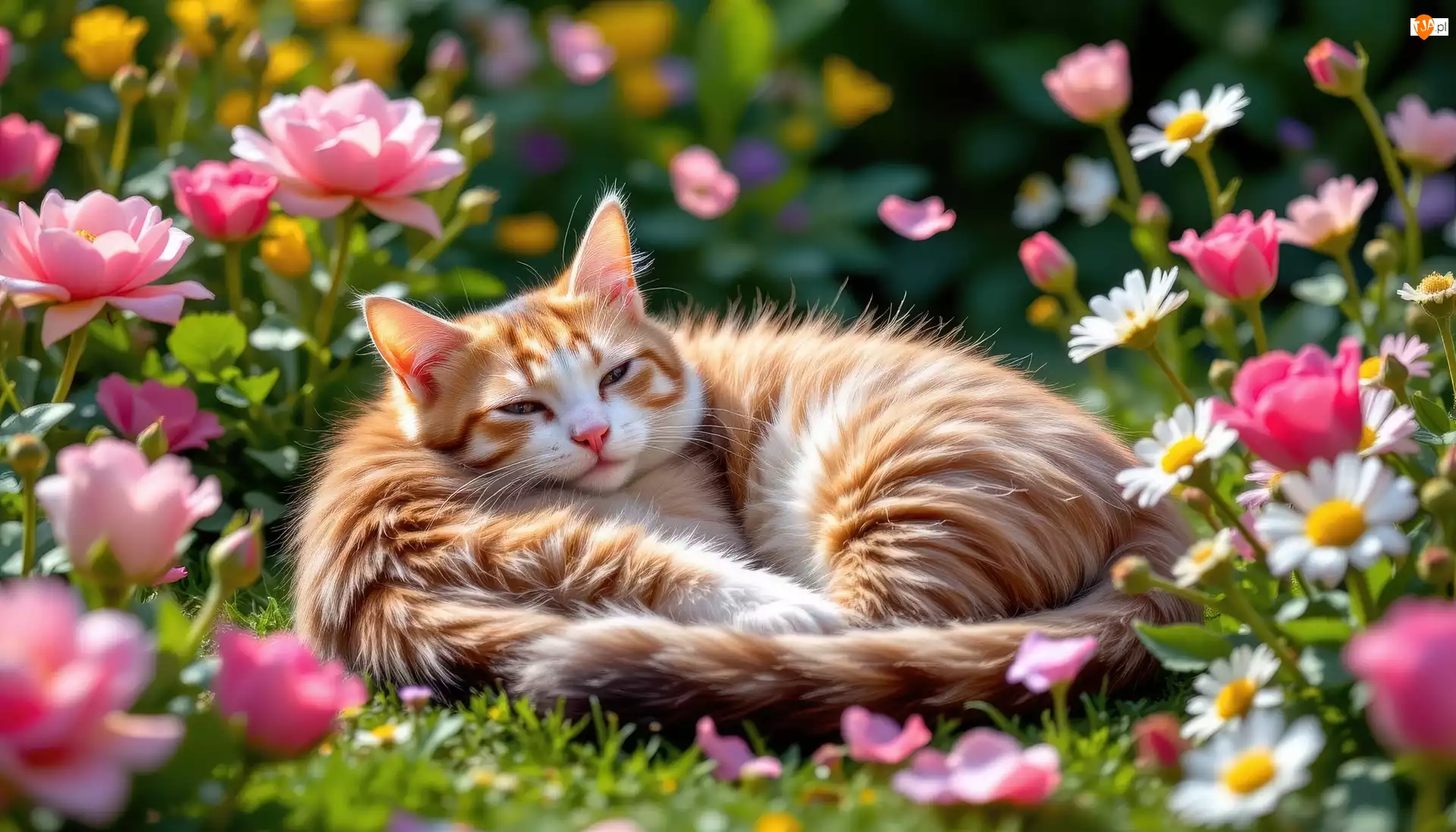 Kwiaty, Kot, Leżący