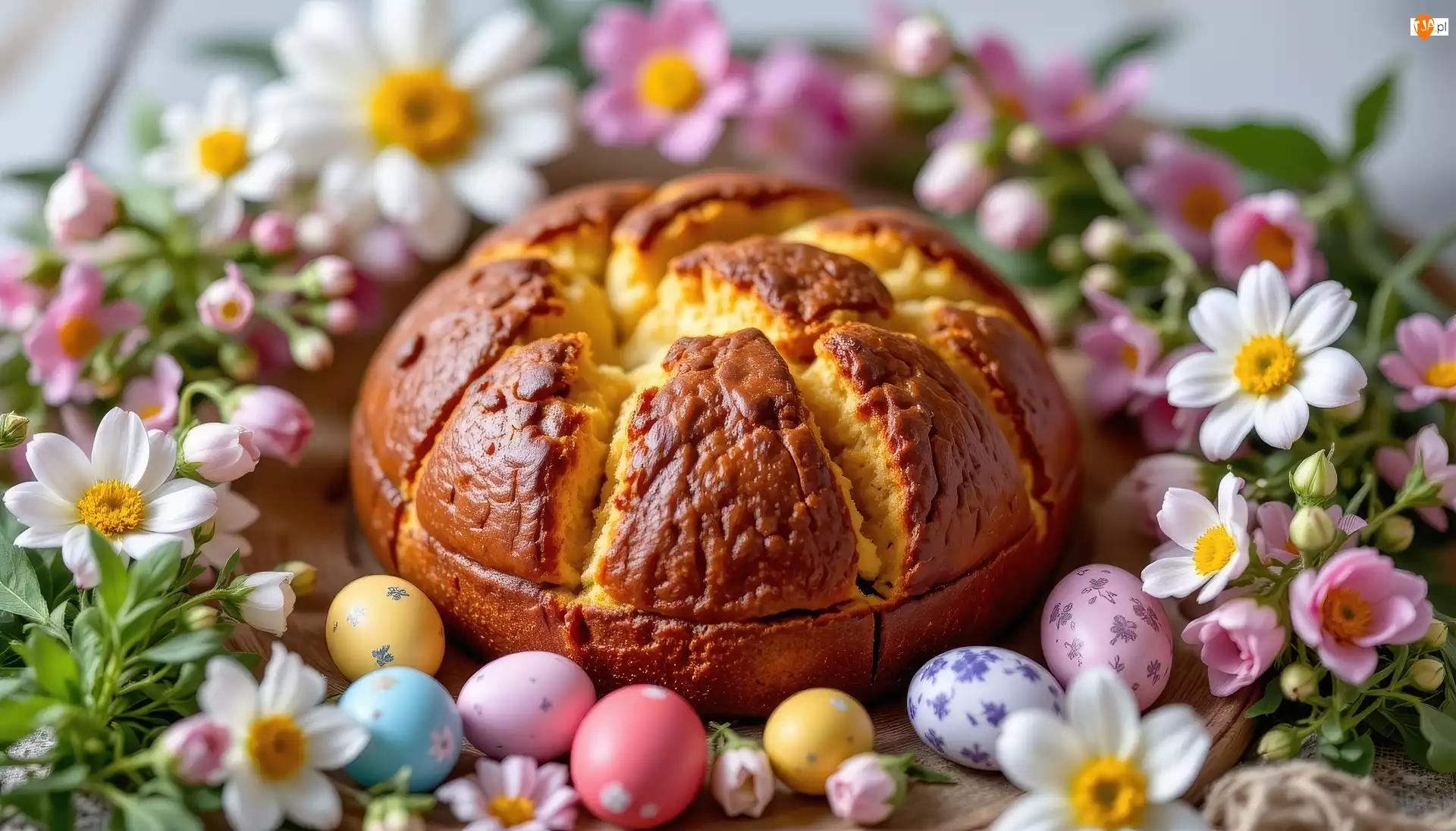 Kolorowe, Chleb, Pisanki, Wielkanoc, Jajka, Kwiaty