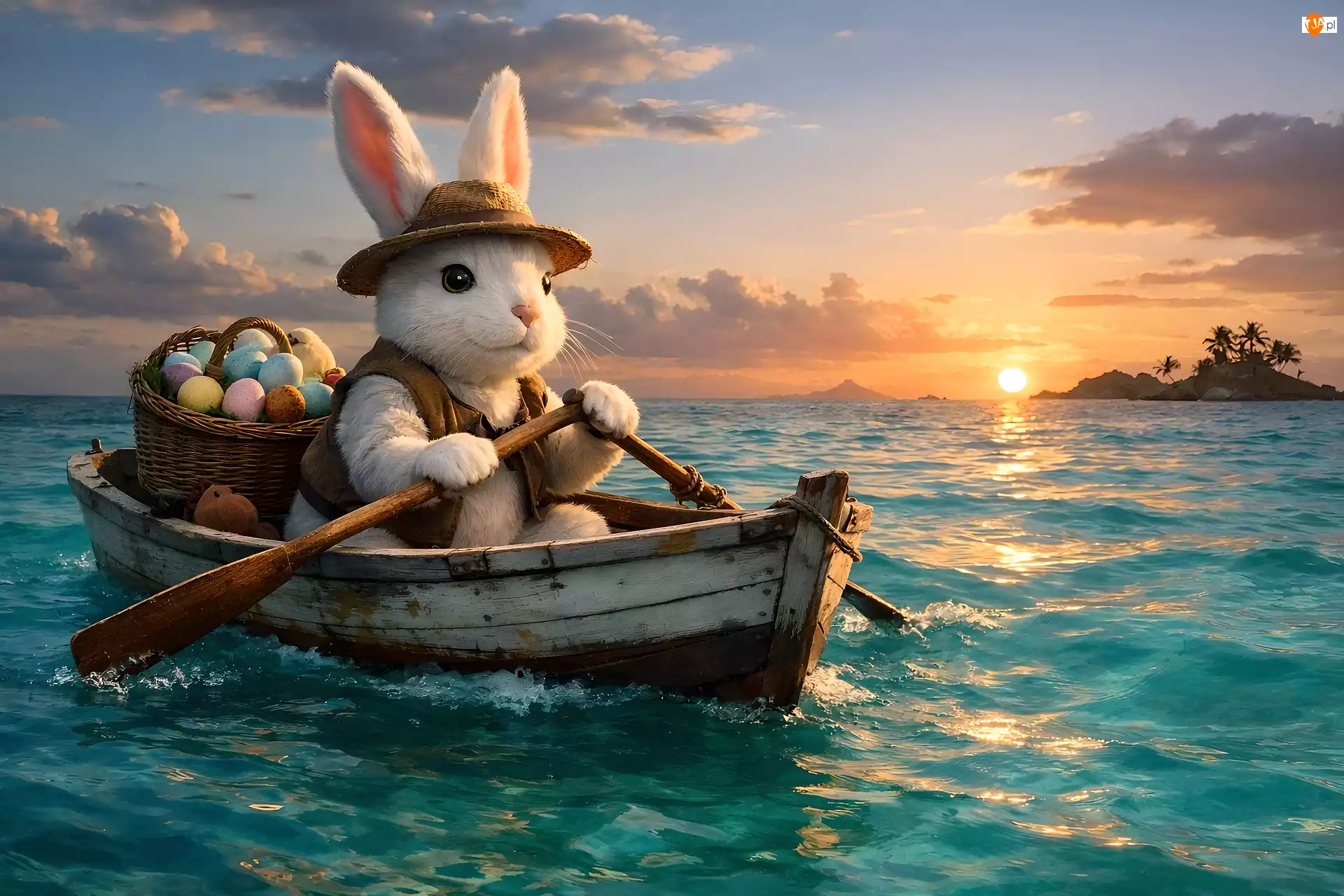 Czapka, Łódka, Wielkanoc, Zając, Morze, Pisanki, Koszyk