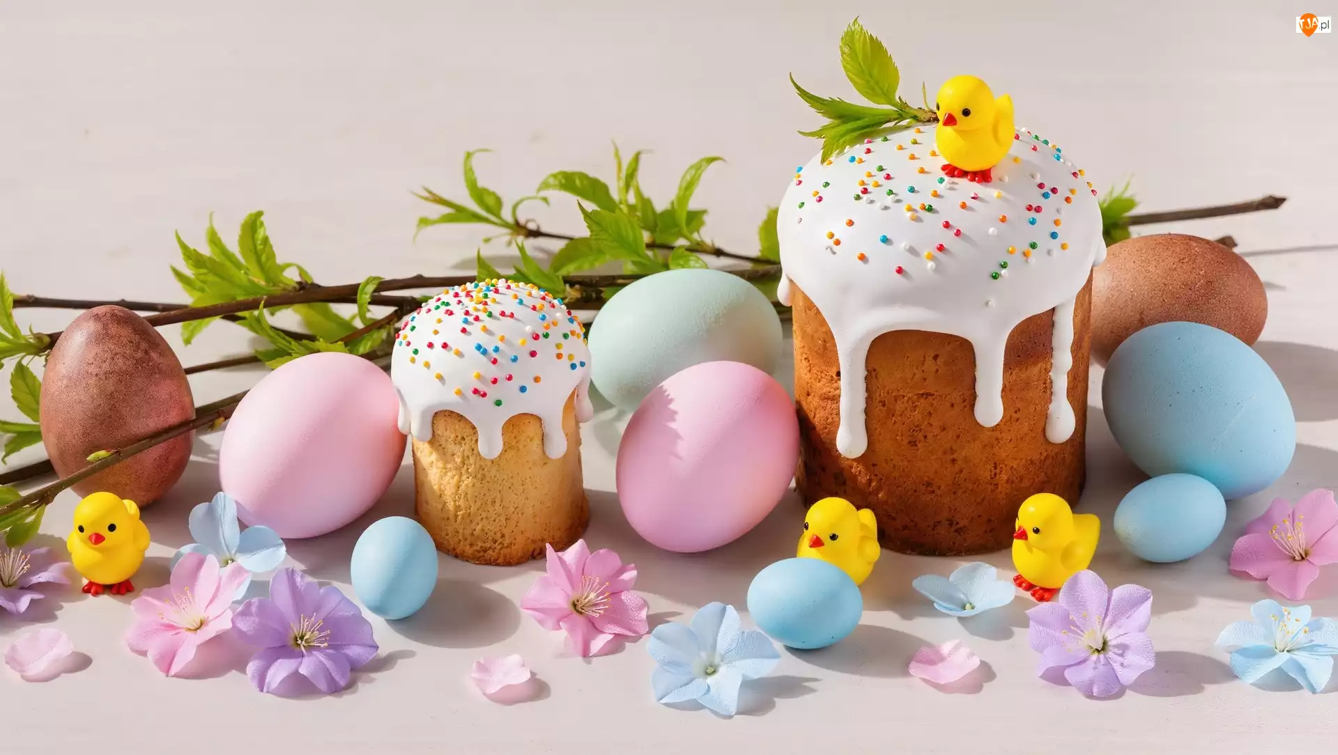 Pisanki, Wielkanoc, Wielkanocna, Kwiaty, Babka, Gałązki