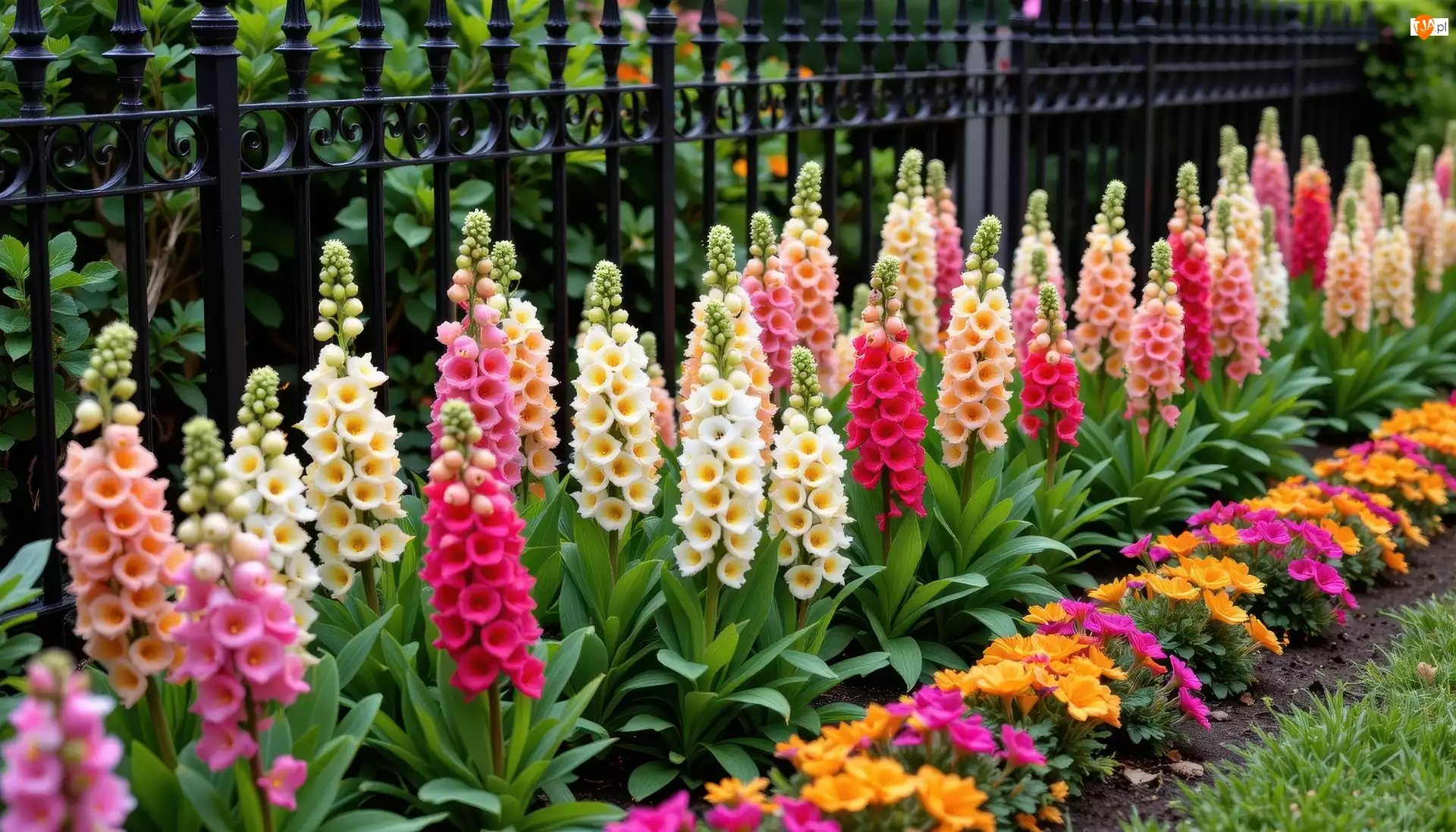 Kolorowe, Naparstnica, Ogrodzenie, Żelazne, Kwiaty