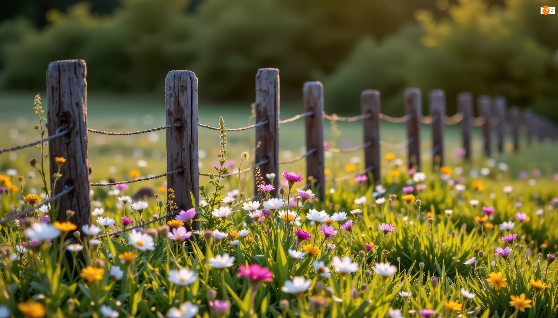 Ogrodzenie, Łąka, Kwiaty