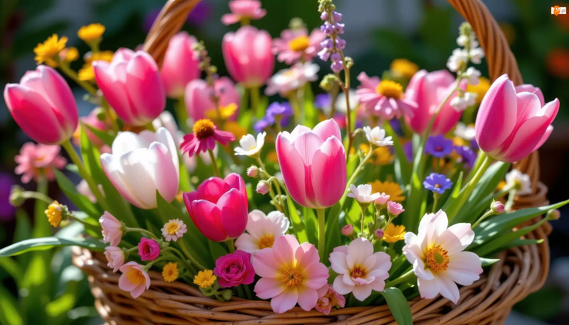 Bukiet, Grafika AI, Tulipany, Kwiaty, Koszyk