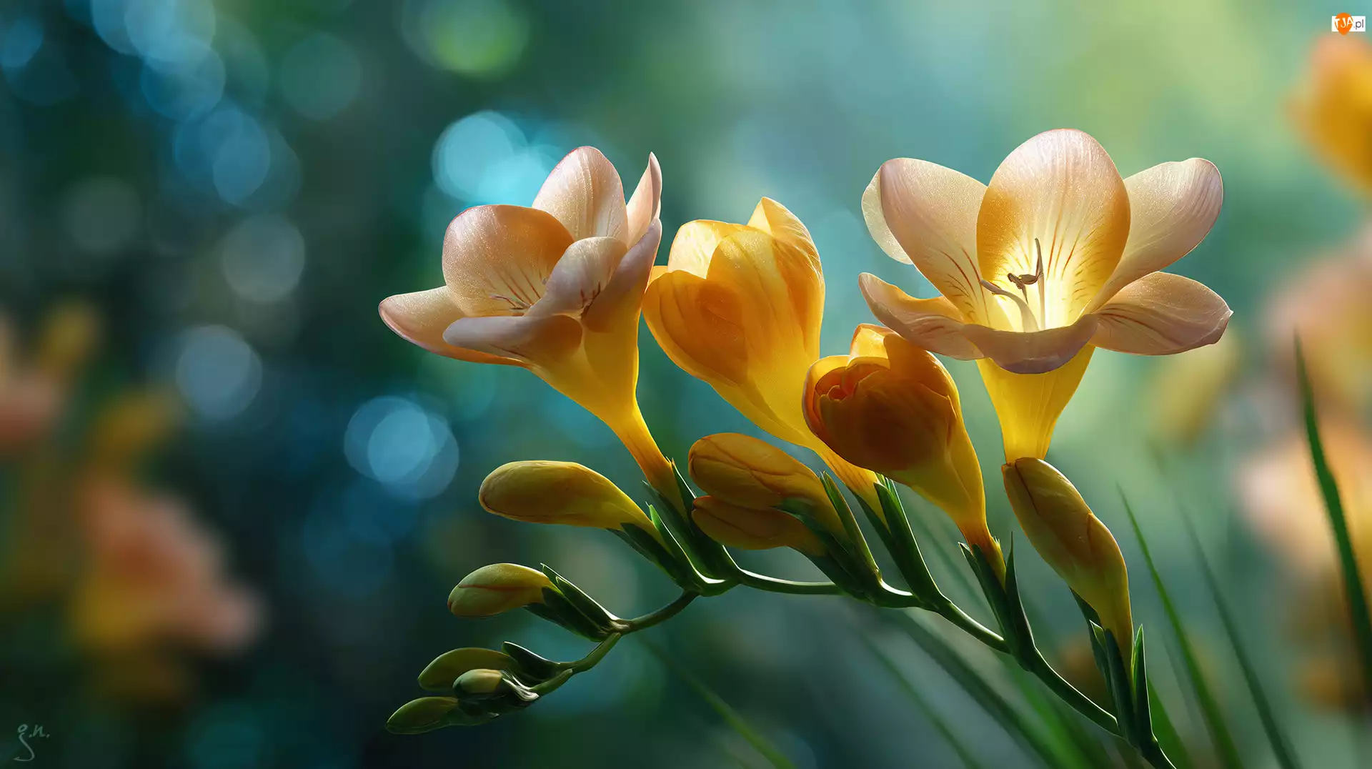 Grafika AI, Żółte, Frezje, Kwiaty