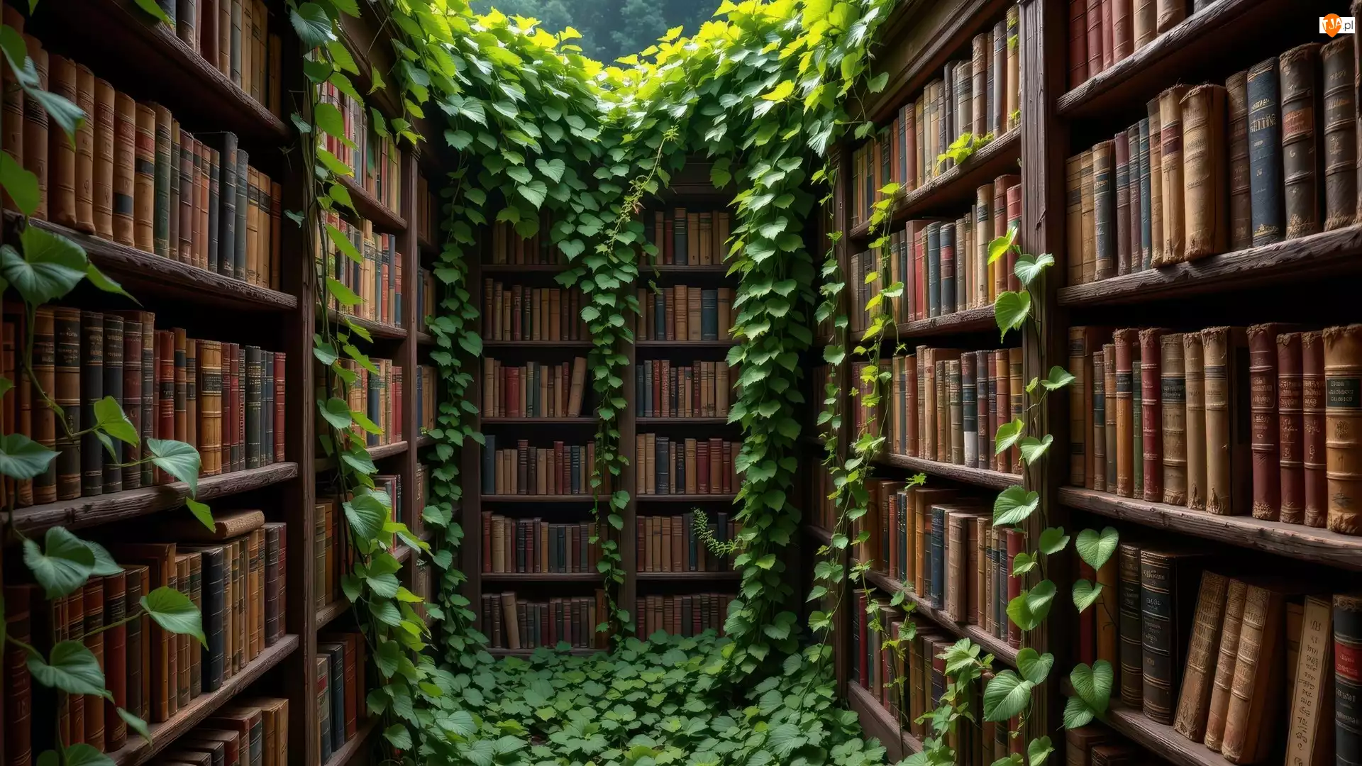 Rośliny, Regały, Książki, Pnące