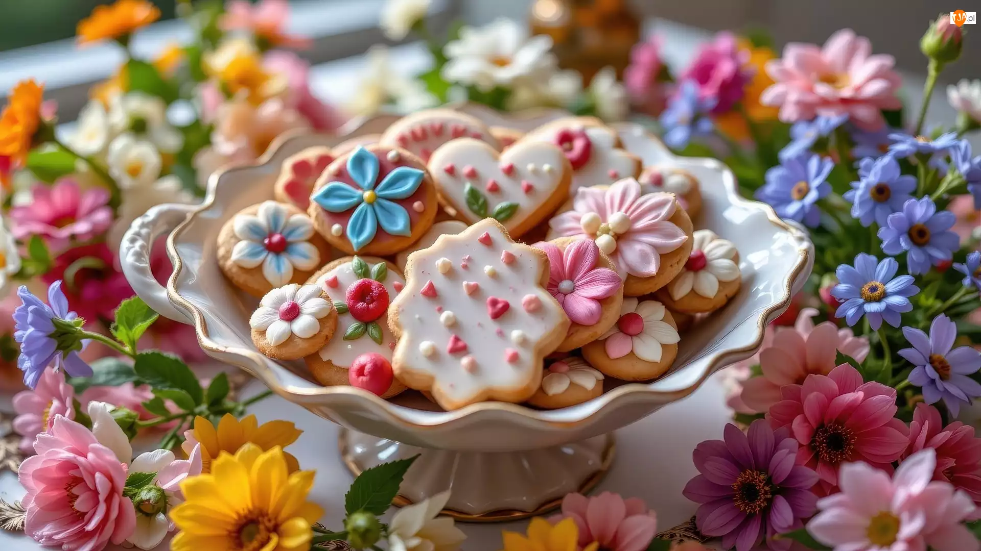 Patera, Kwiaty, Ciastka, Lukrowane, Kolorowe