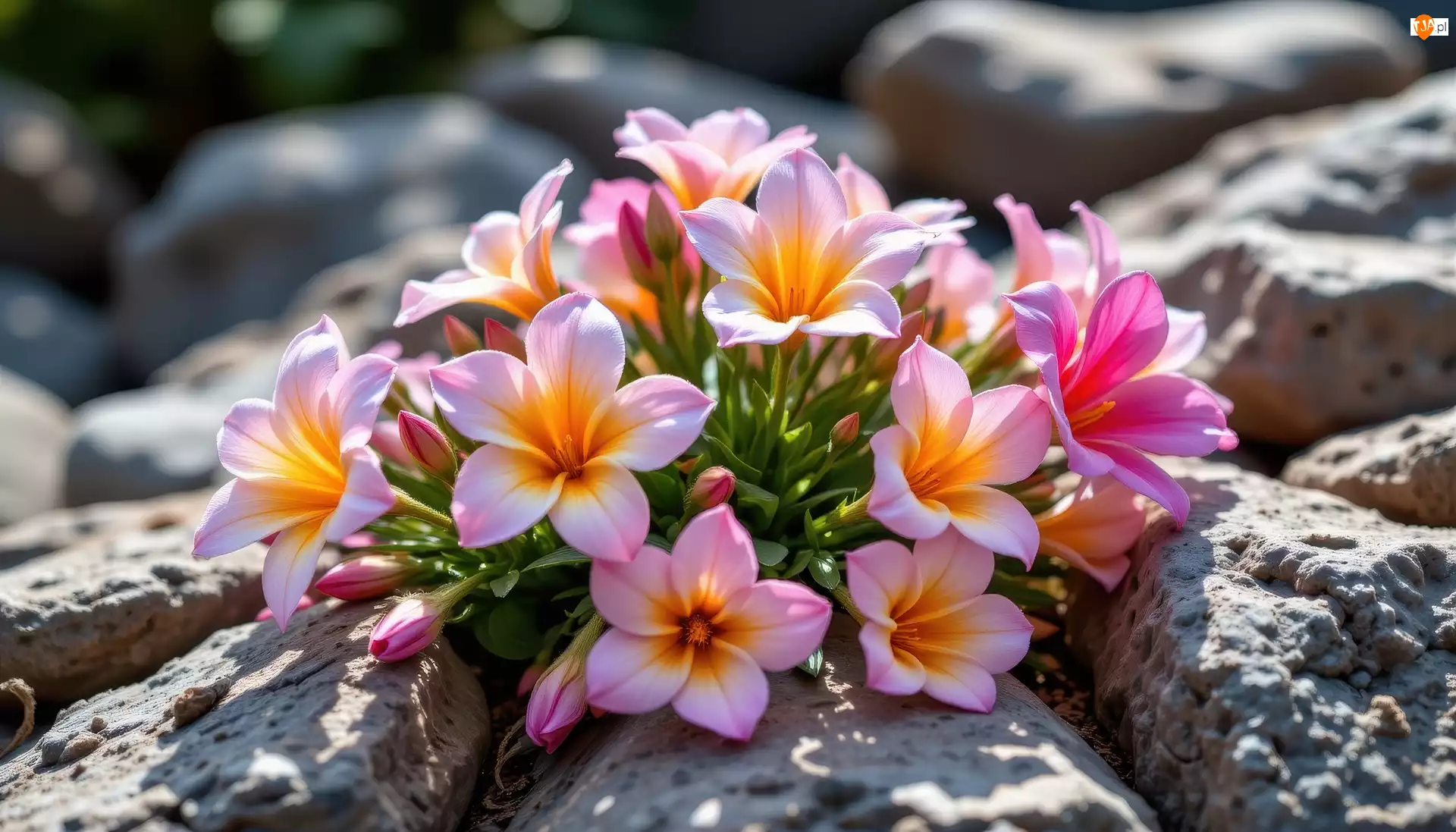 Kwiaty, Grafika AI, Kolorowe, Kępka, Kamienie