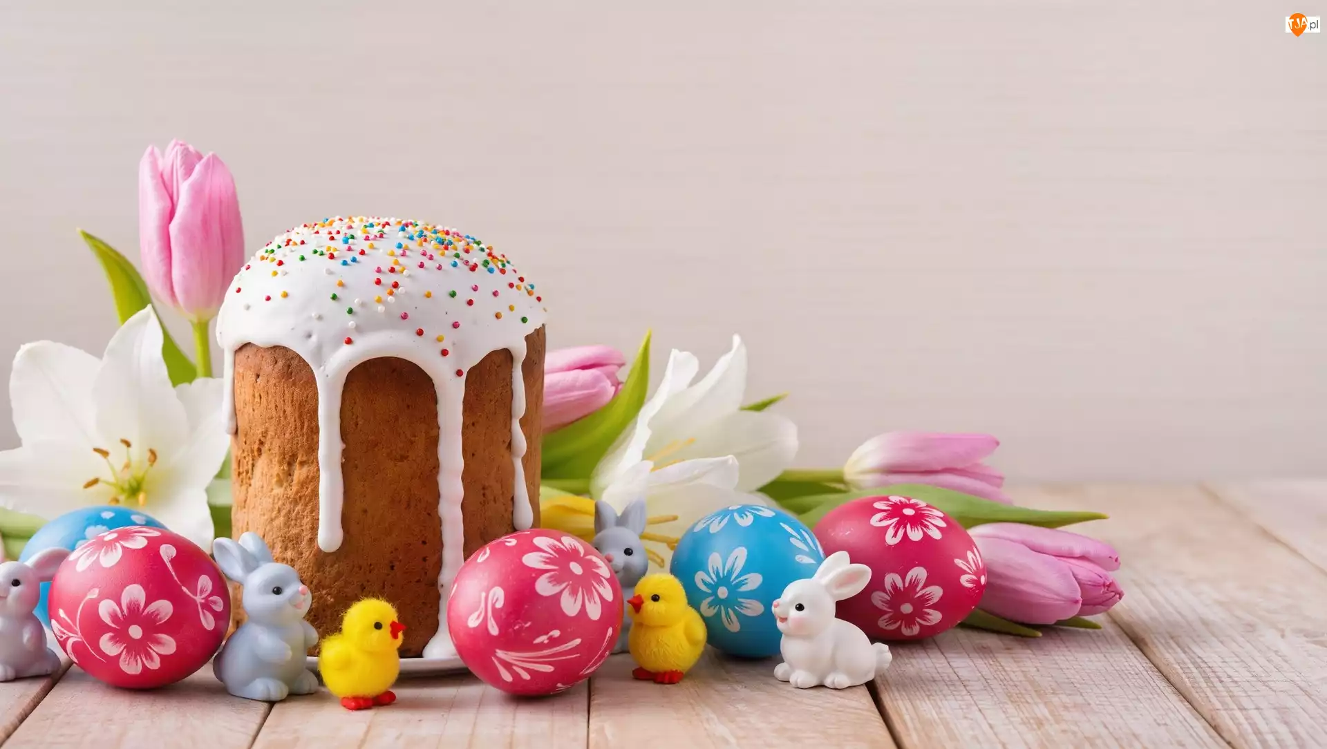 Posypka, Pisanki, Kurczaczki, Porcelanowe, Lukrowana, Kwiaty, Kolorowe, Wielkanoc, Króliczki, Babka, Deski