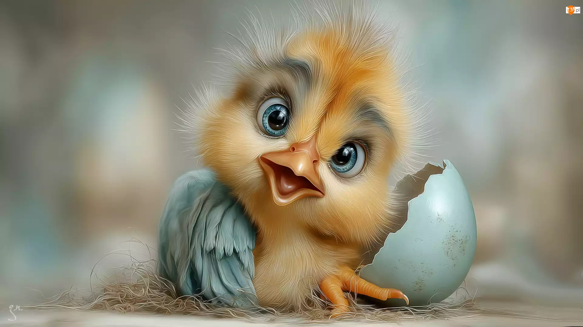 Rozbita, Grafika AI, Kurczak, Ptak, Skorupka