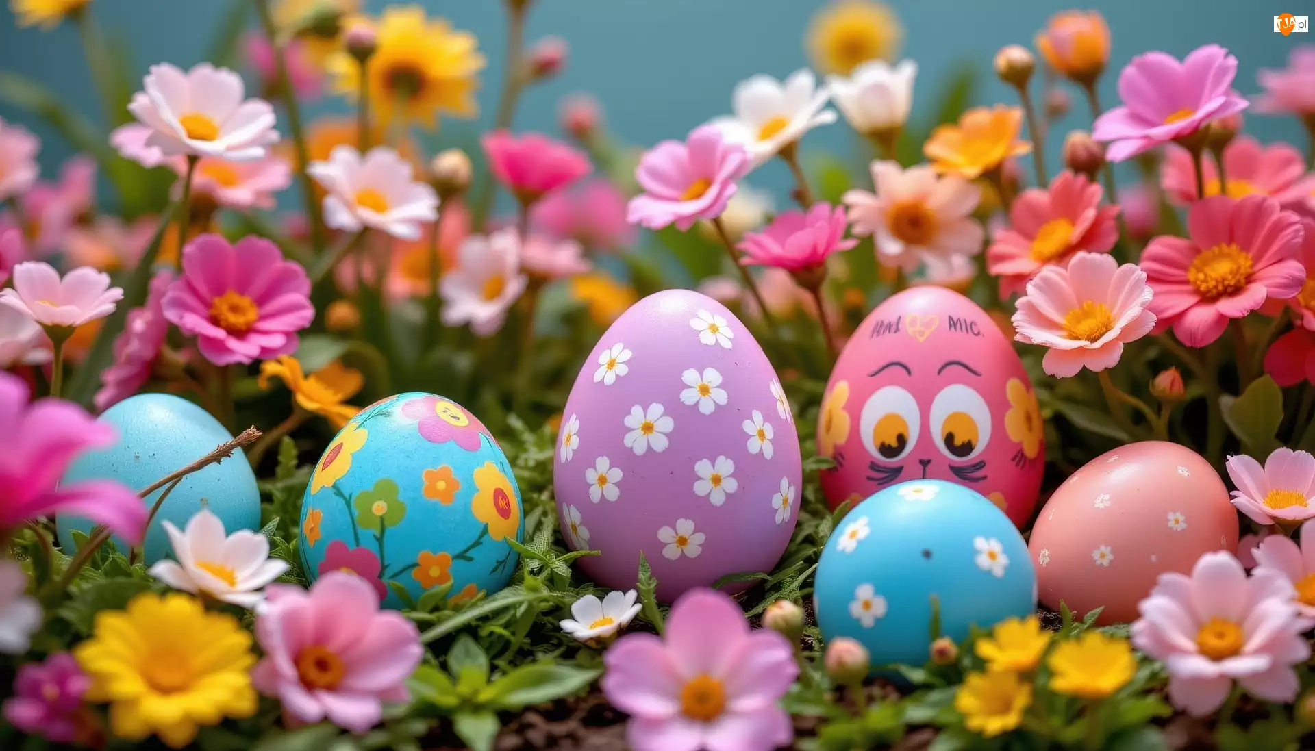 Kolorowe, Kwiaty, Pisanki, Wielkanoc, Jajka