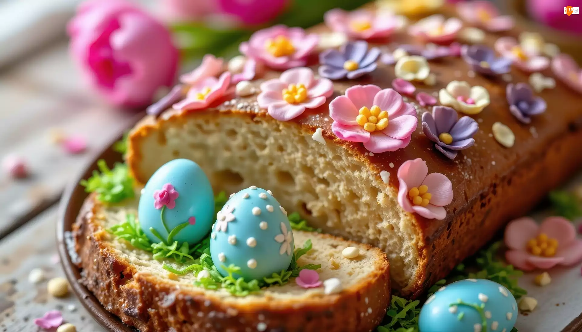 Kolorowe, Jajka, Wielkanoc, Chleb, Kwiaty, Cukrowe, Pisanki