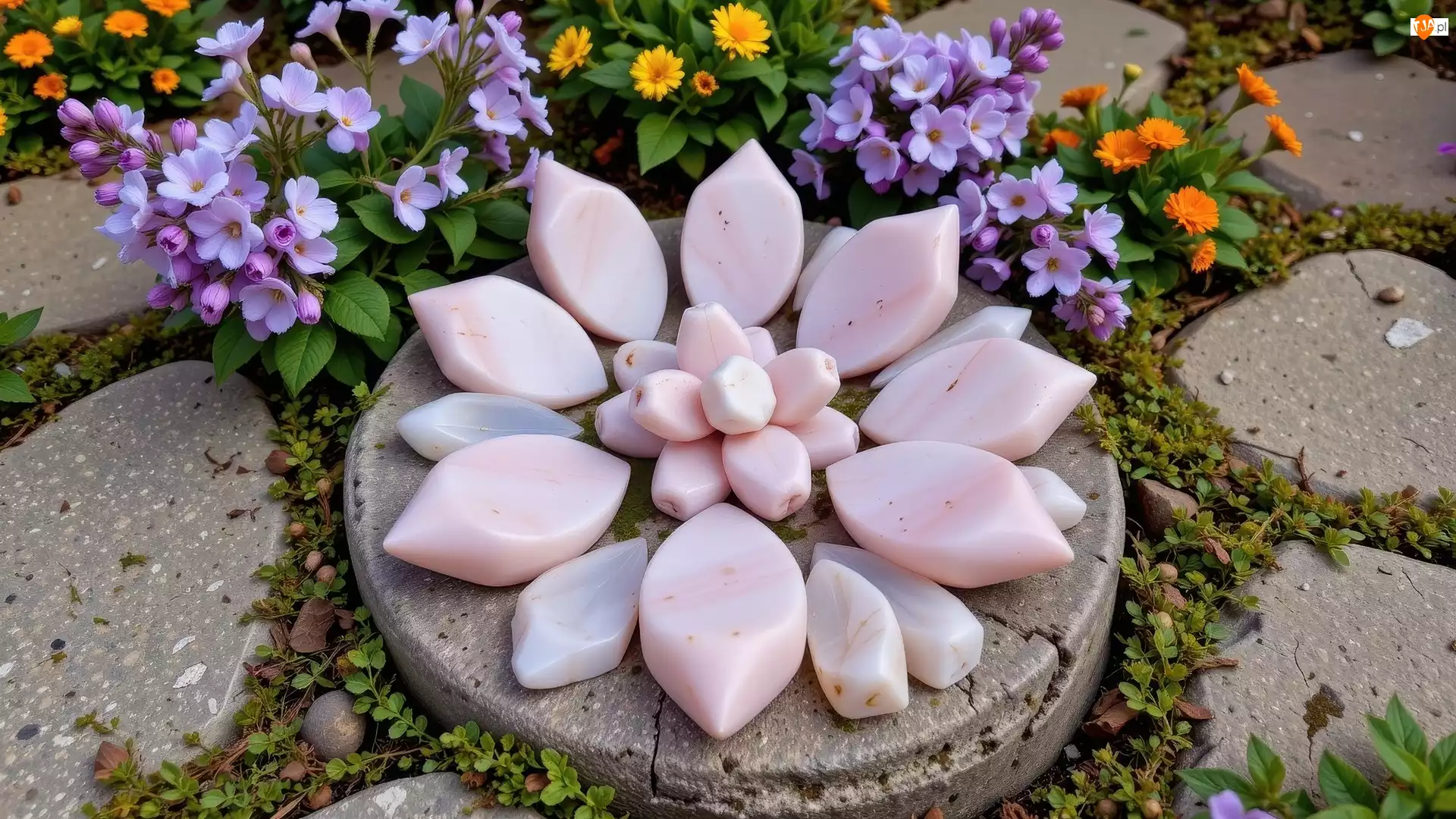 Płyty, Żółte, Rośliny, Betonowe, Kamienie, Kwiaty, Fioletowe