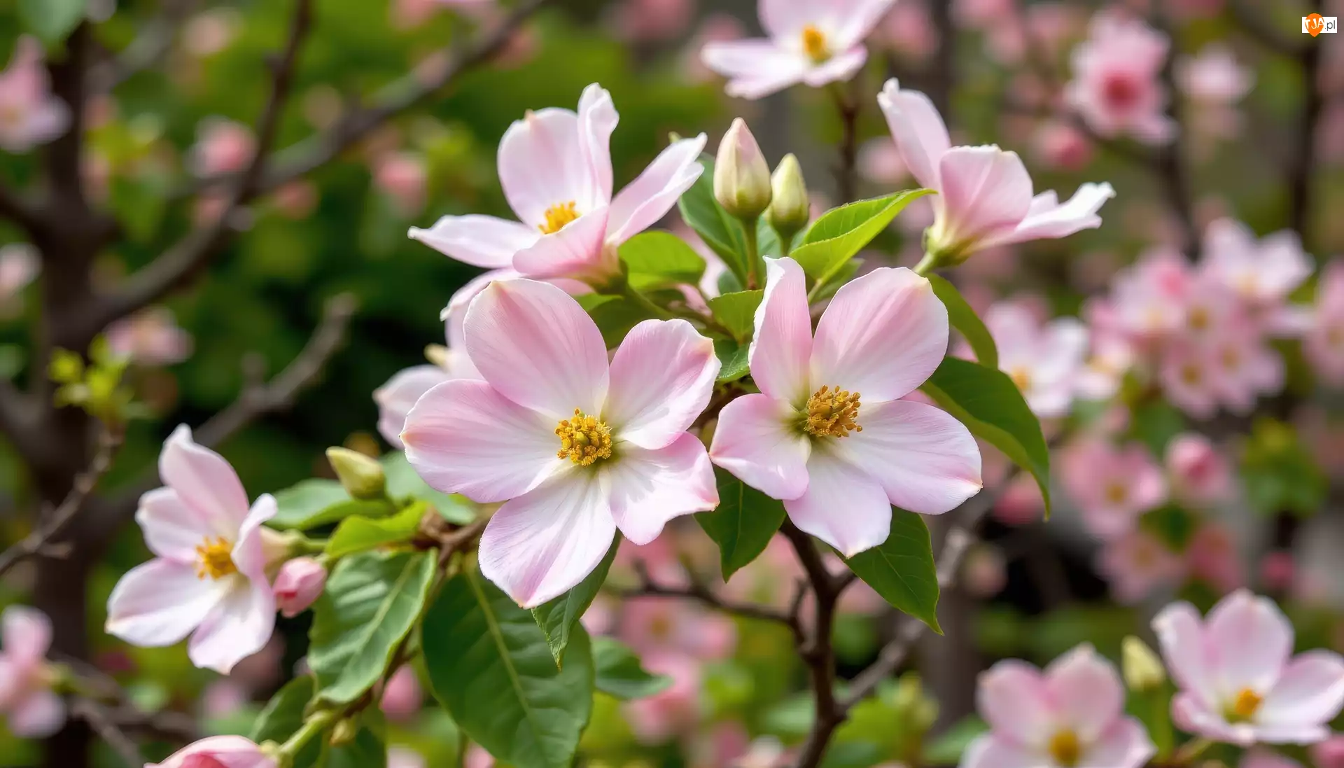Krzew, Jasnoróżowe, Kwiaty, Listki