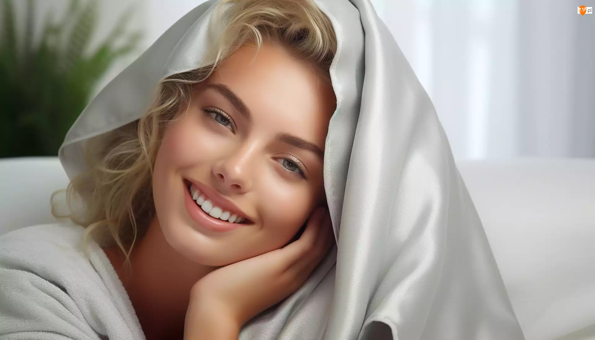 Uśmiechnięta, Kobieta, Blondynka