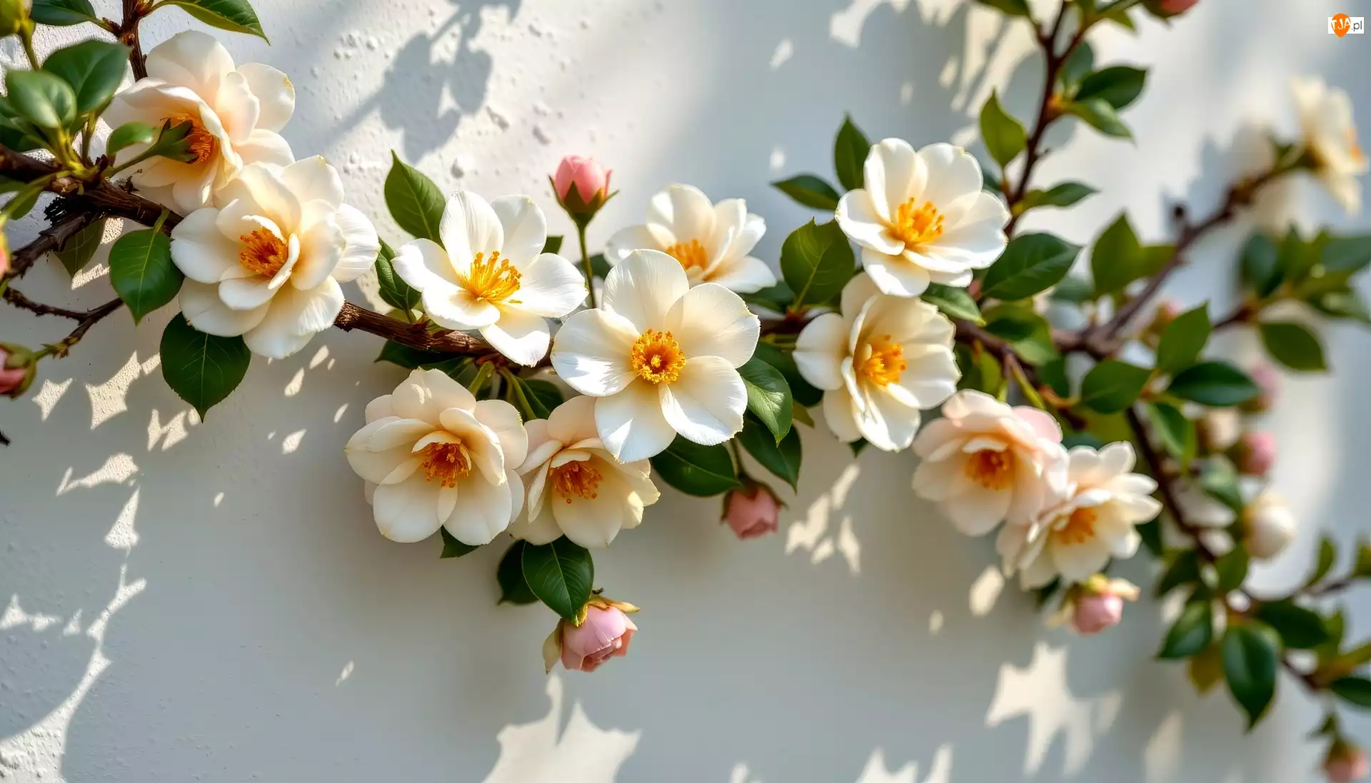 Grafika AI, Kwiaty, Gałązki, Ściana