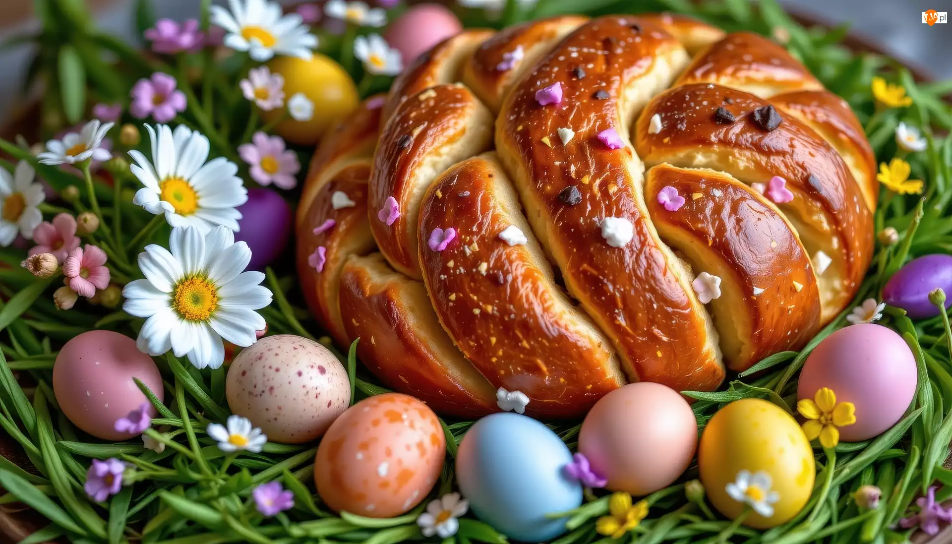 Pisanki, Wielkanoc, Kolorowe, Chleb, Kwiaty