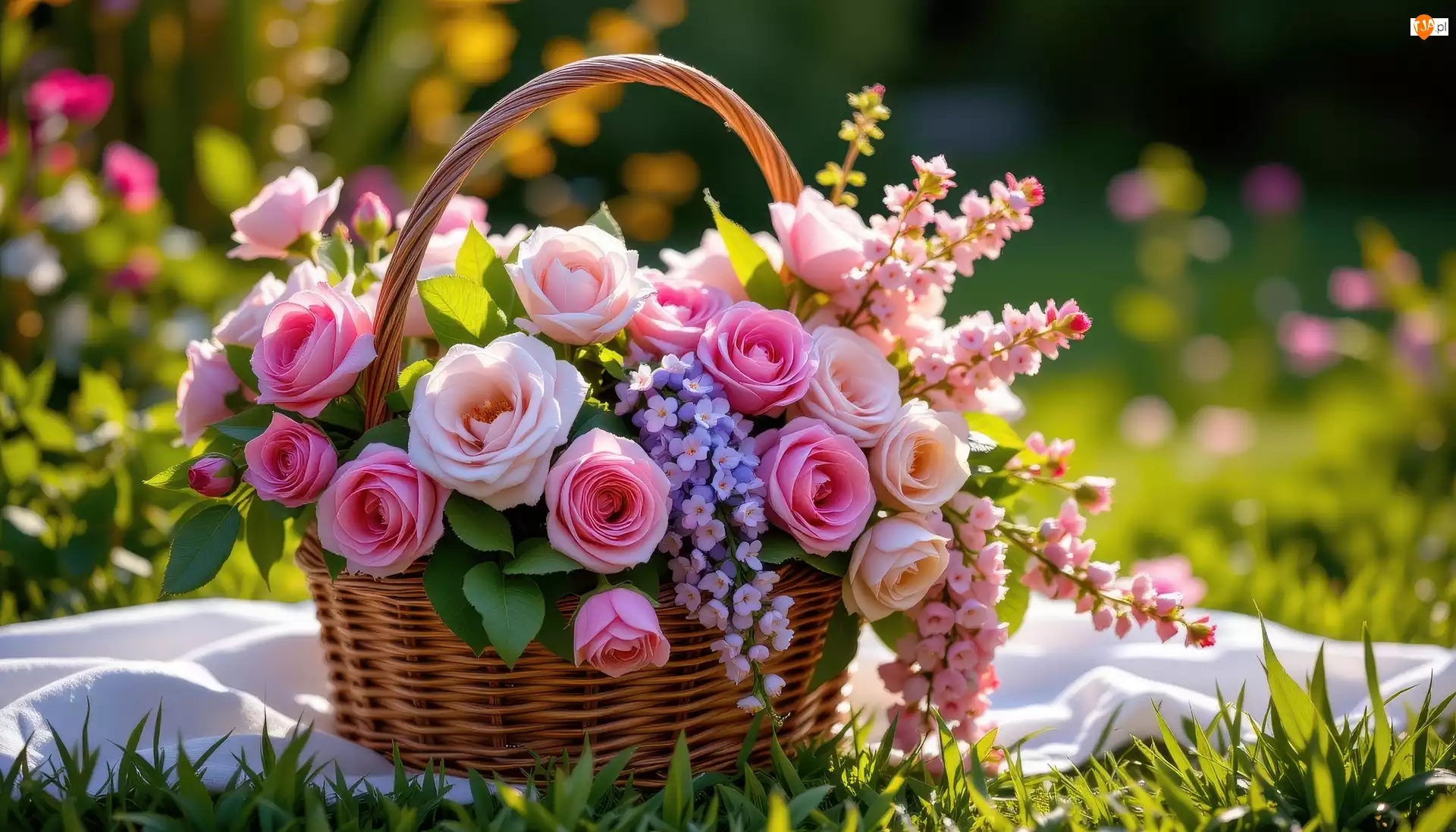 Róże, Ogród, Kolorowe, Kwiaty, Koszyk