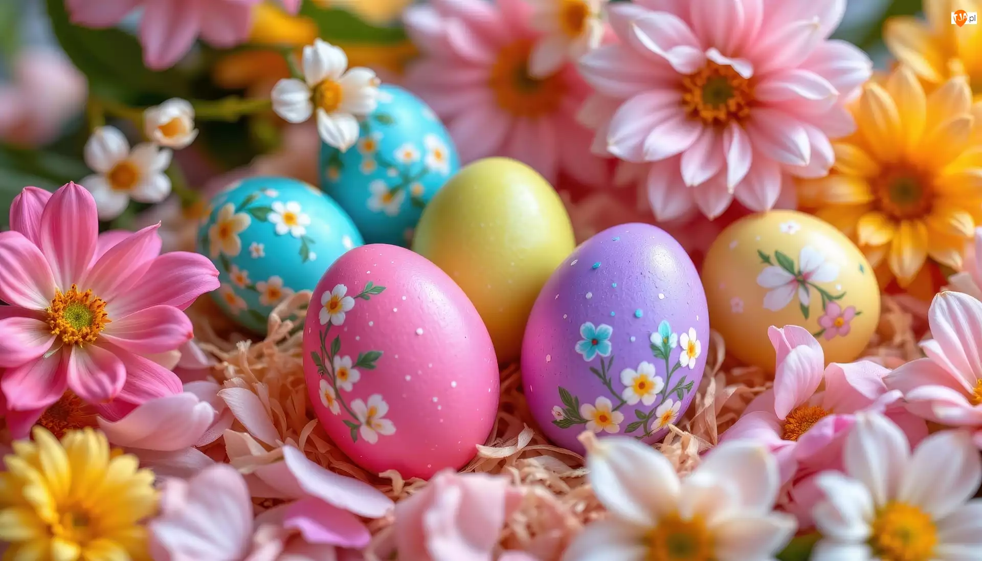 Pisanki, Wielkanoc, Jajka, Kolorowe, Kwiaty