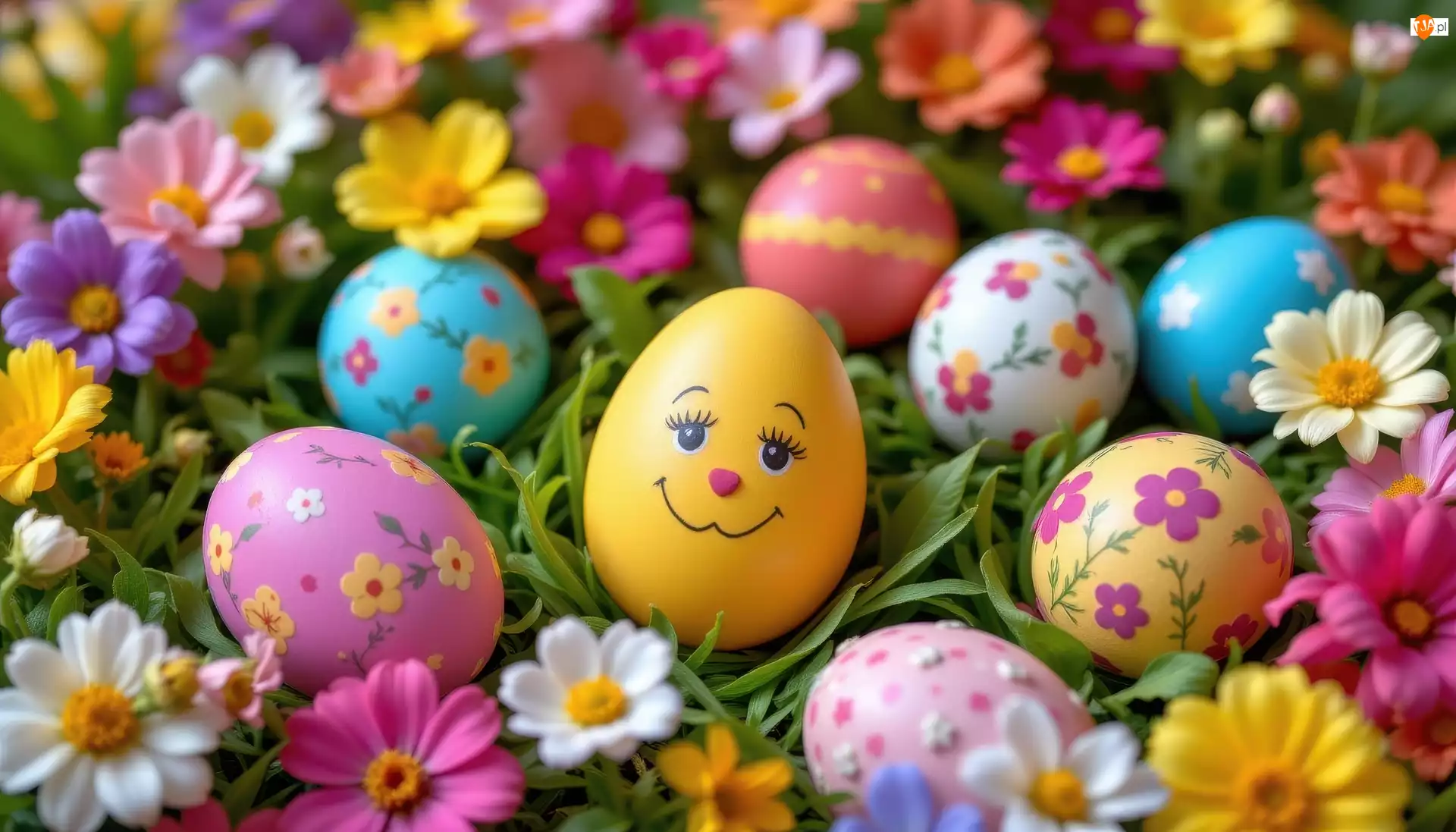 Pisanki, Wielkanoc, Jajko, Kwiaty, Śmieszne, Trawa