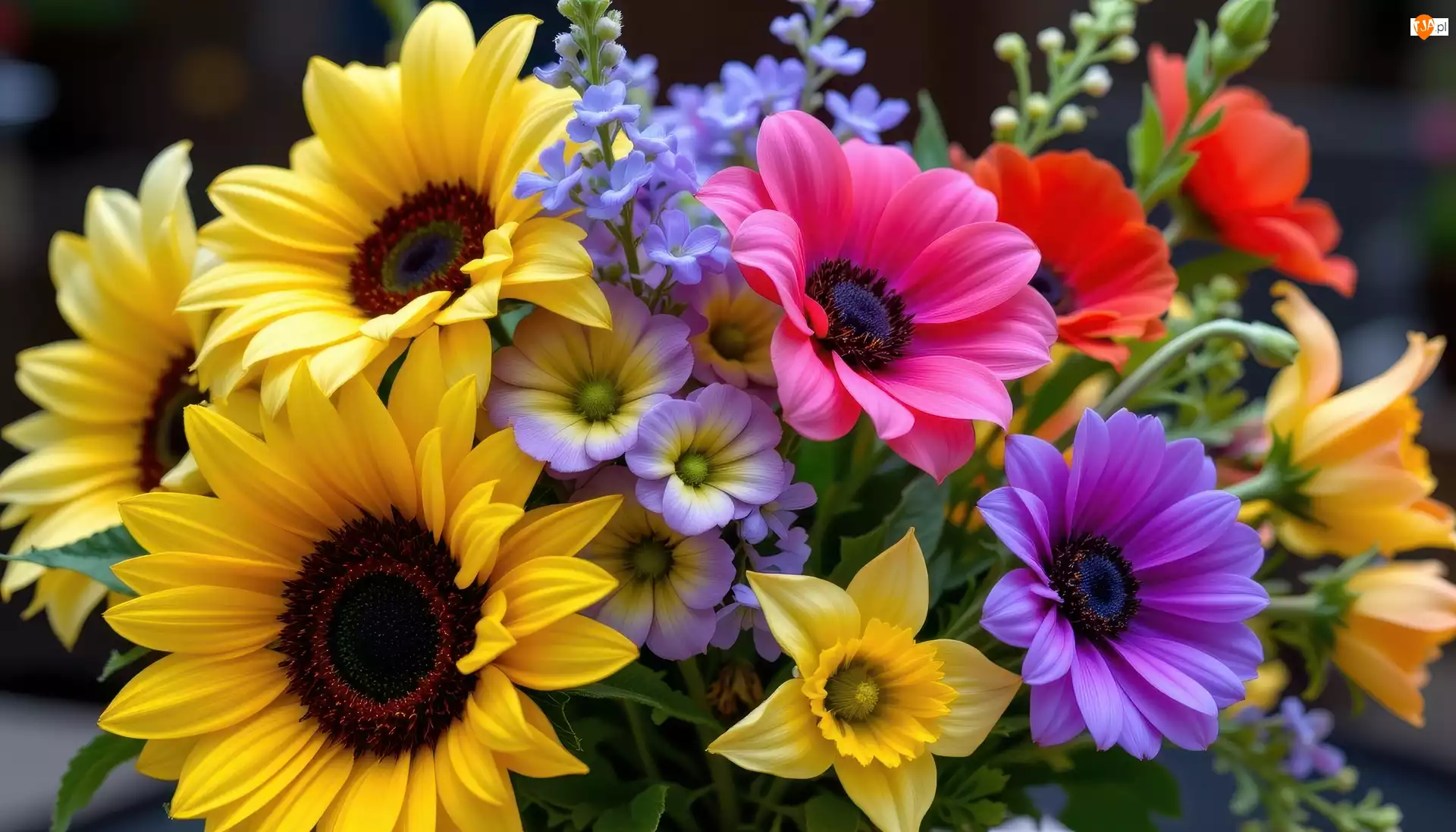 Słoneczniki, AI, Bukiet, Kwiaty, Narcyzy żonkile