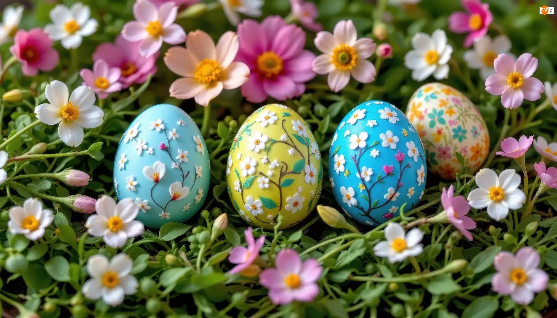 Wielkanoc, Jajka, Kwiaty, Pisanki, Kolorowe