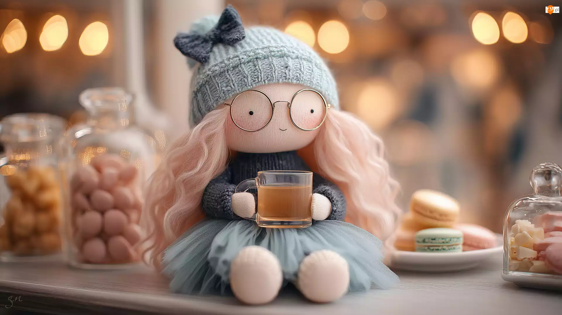 Szklanka, Lalka, Ciastka, Grafika AI, Herbata, Cukierki