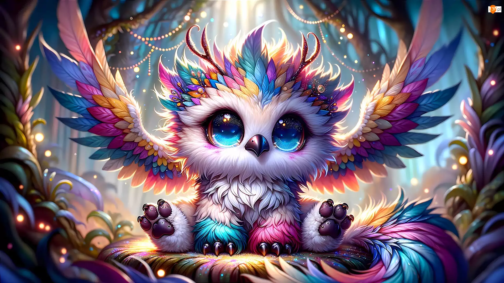 Duże, Grafika AI, Ptak, Kolorowy, Oczy