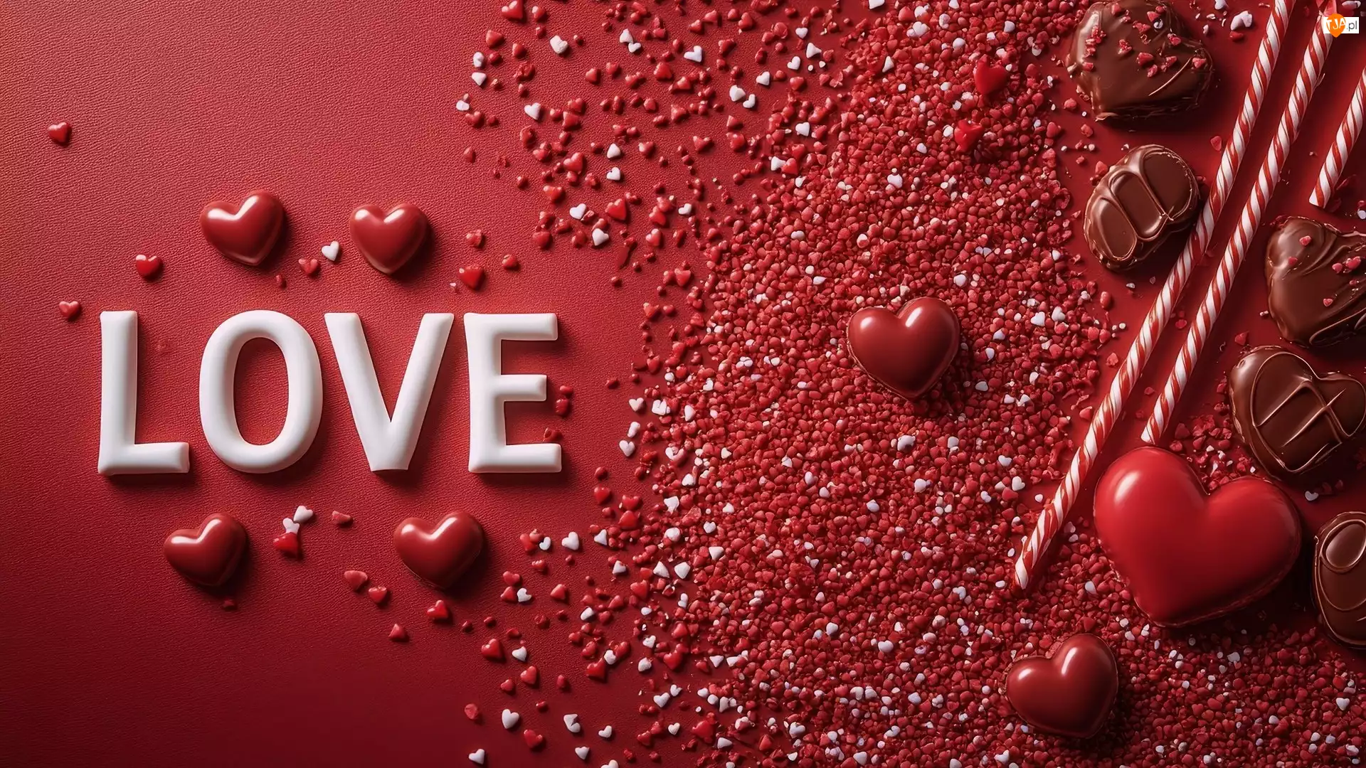 Czerwone, Love, Czekoladki, Białe, Czerwone, Drobne, Kamyki, Serca
