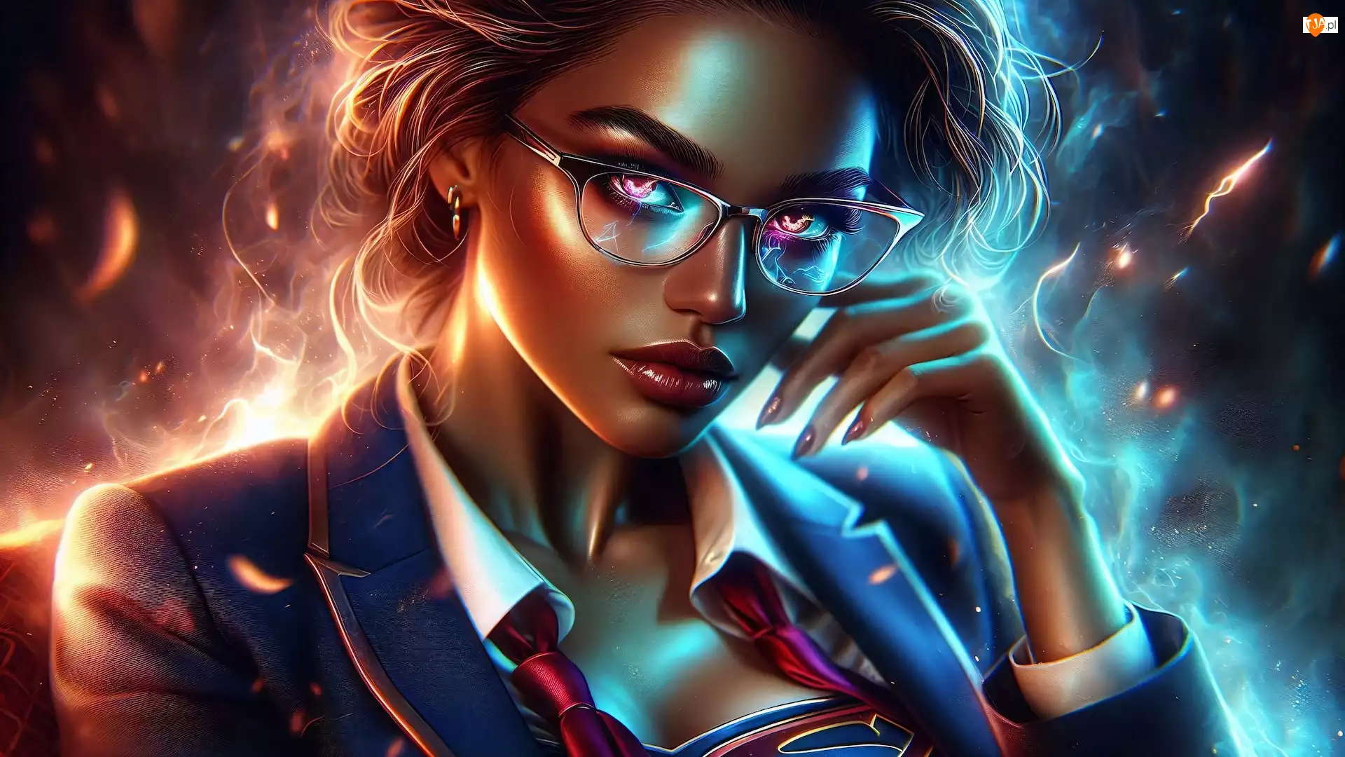 Okulary, Grafika, Spojrzenie, Kobieta, Marynarka