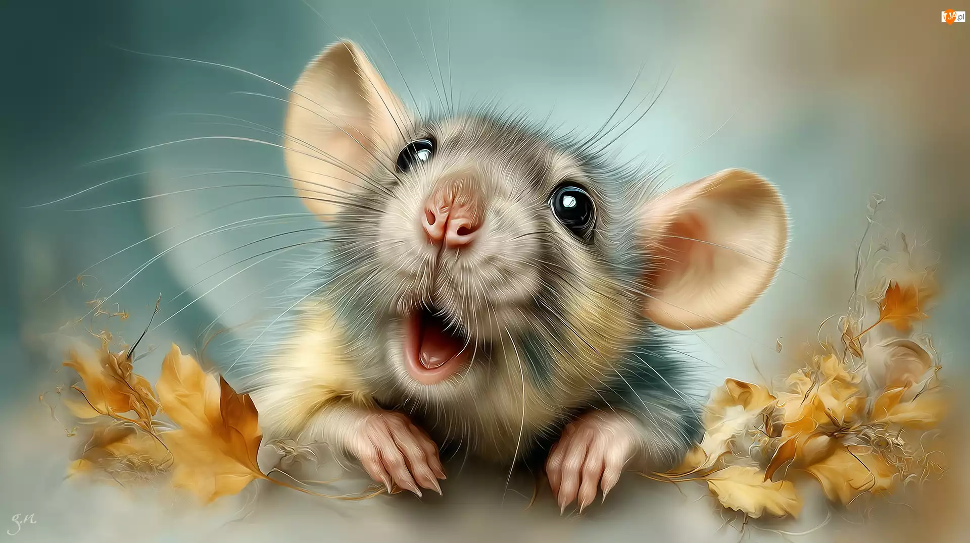 Grafika AI, Szczur, Liście