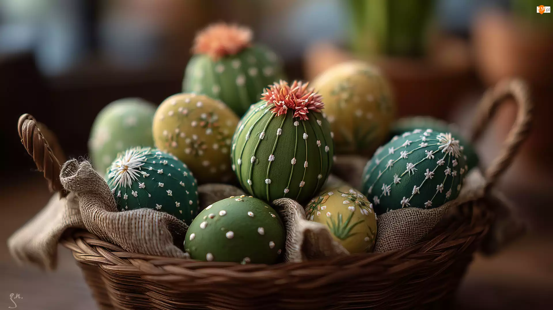 Koszyk, Wielkanoc, Pisanki, Zielone, Grafika AI