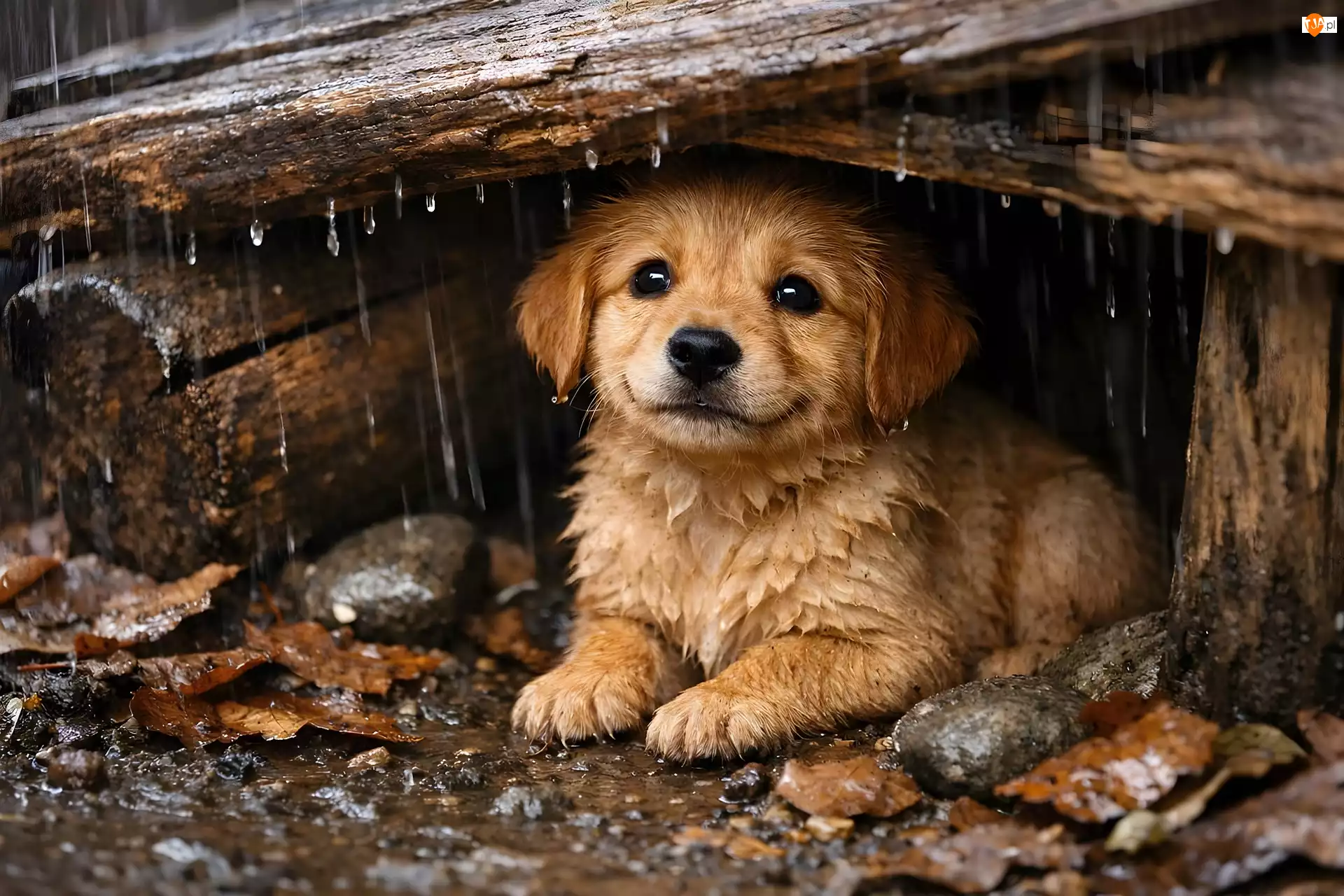 Deszcz, Pies, Szczeniak, Deski