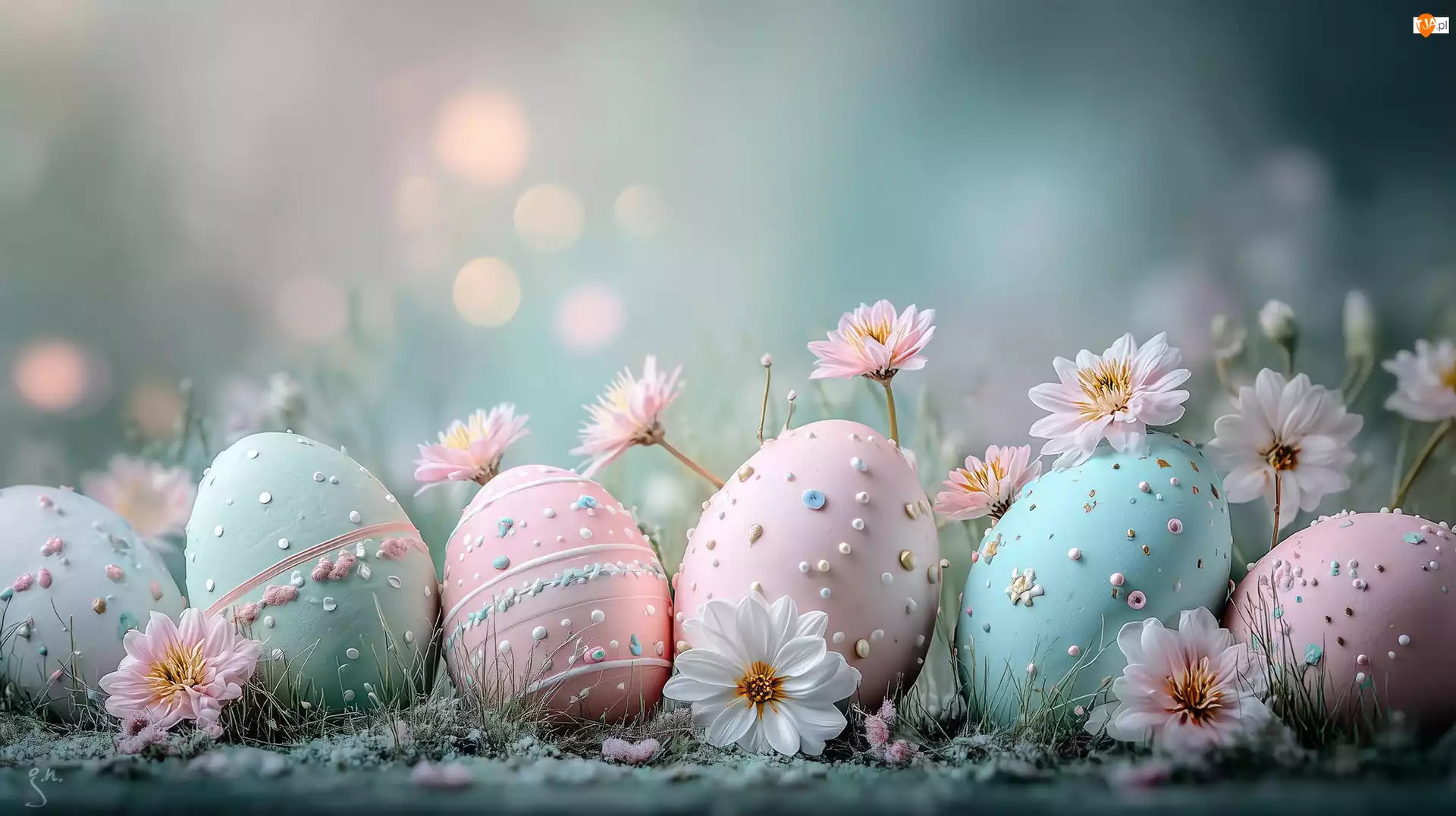 Wielkanoc, Grafika AI, Pisanki, Jajka, Kwiaty