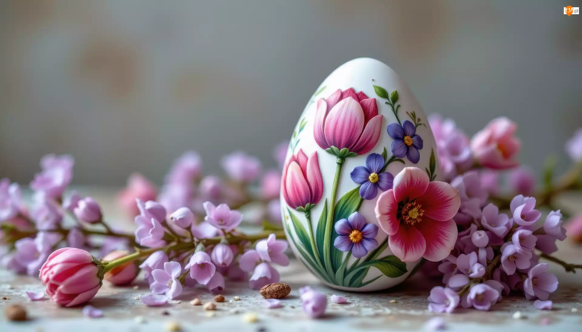 Różowe, Wielkanoc, Pisanka, Kwiaty