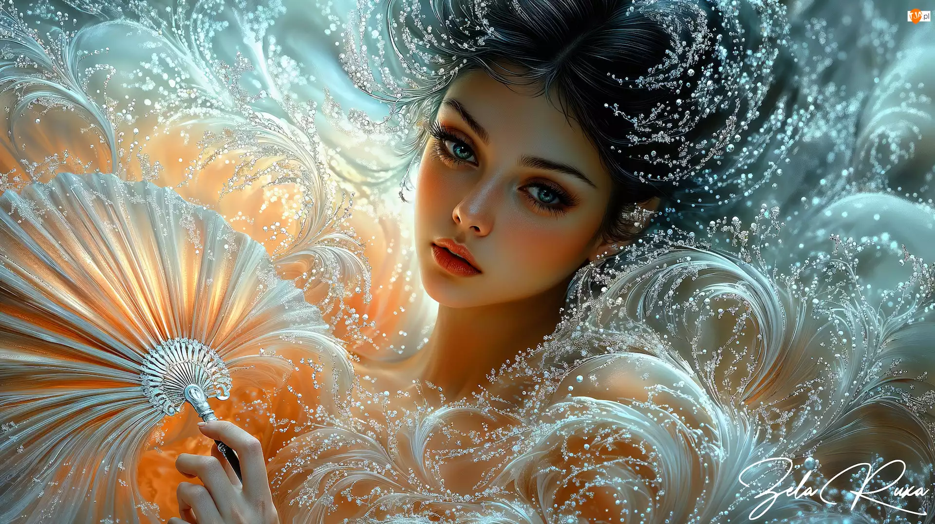 Pióra, Grafika, Kobieta, Wachlarz