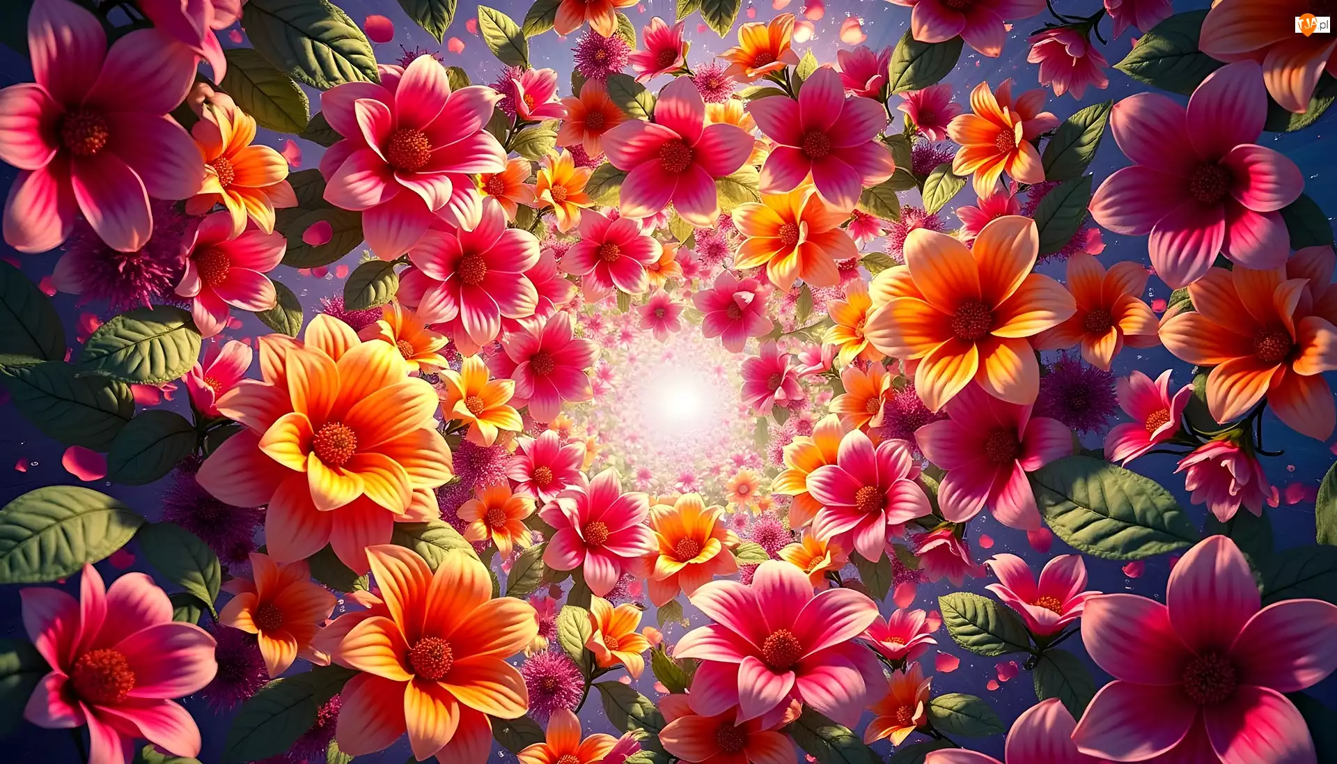 Grafika AI, Pomarańczowe, Różowe, Kwiaty