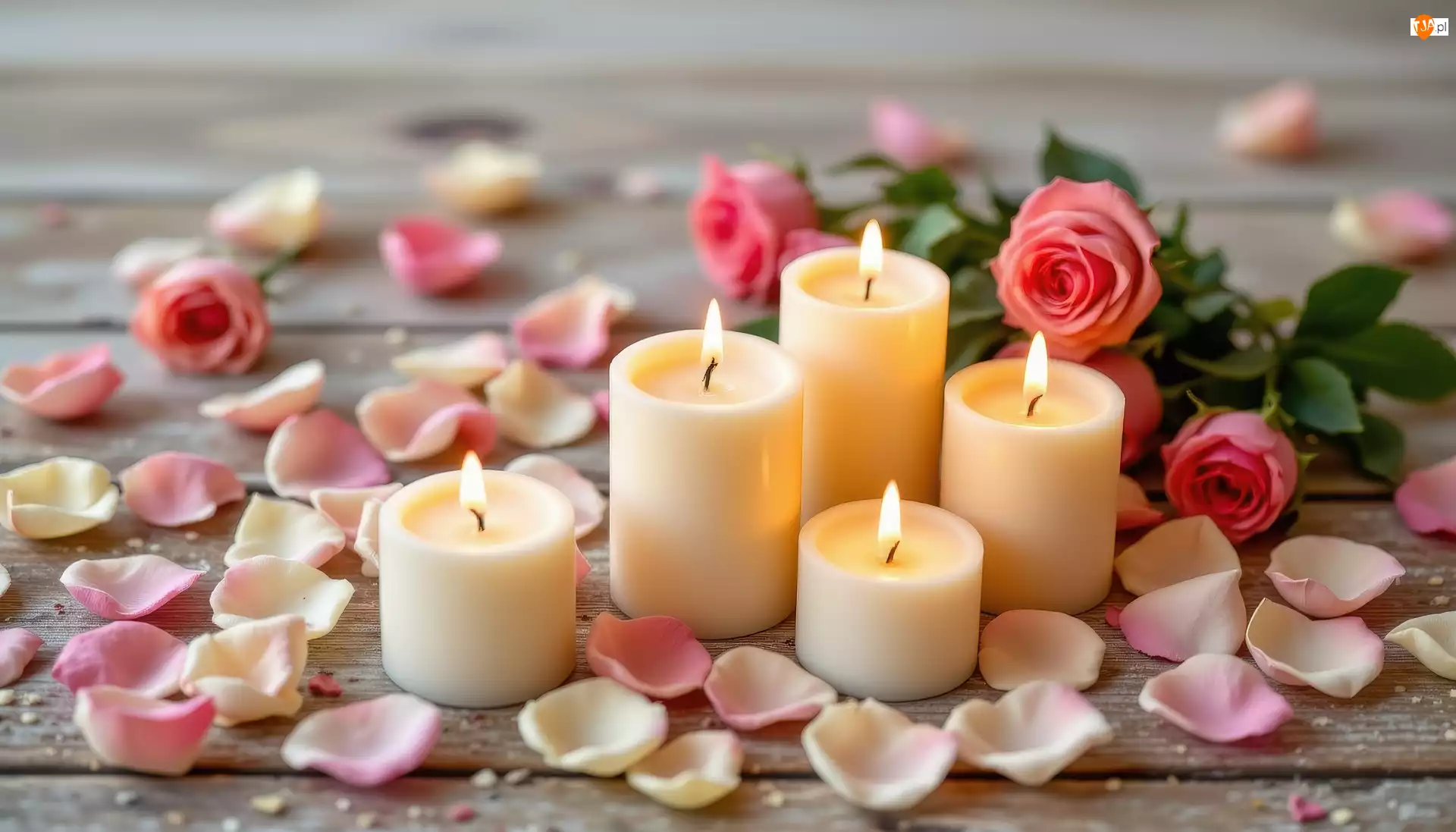 Róże, Świeczki, Płatki