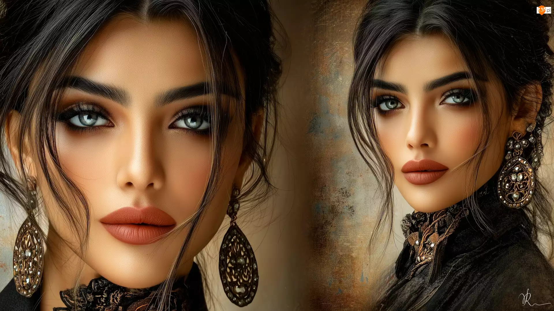 Grafika, Kobieta, Twarz, Kolczyki