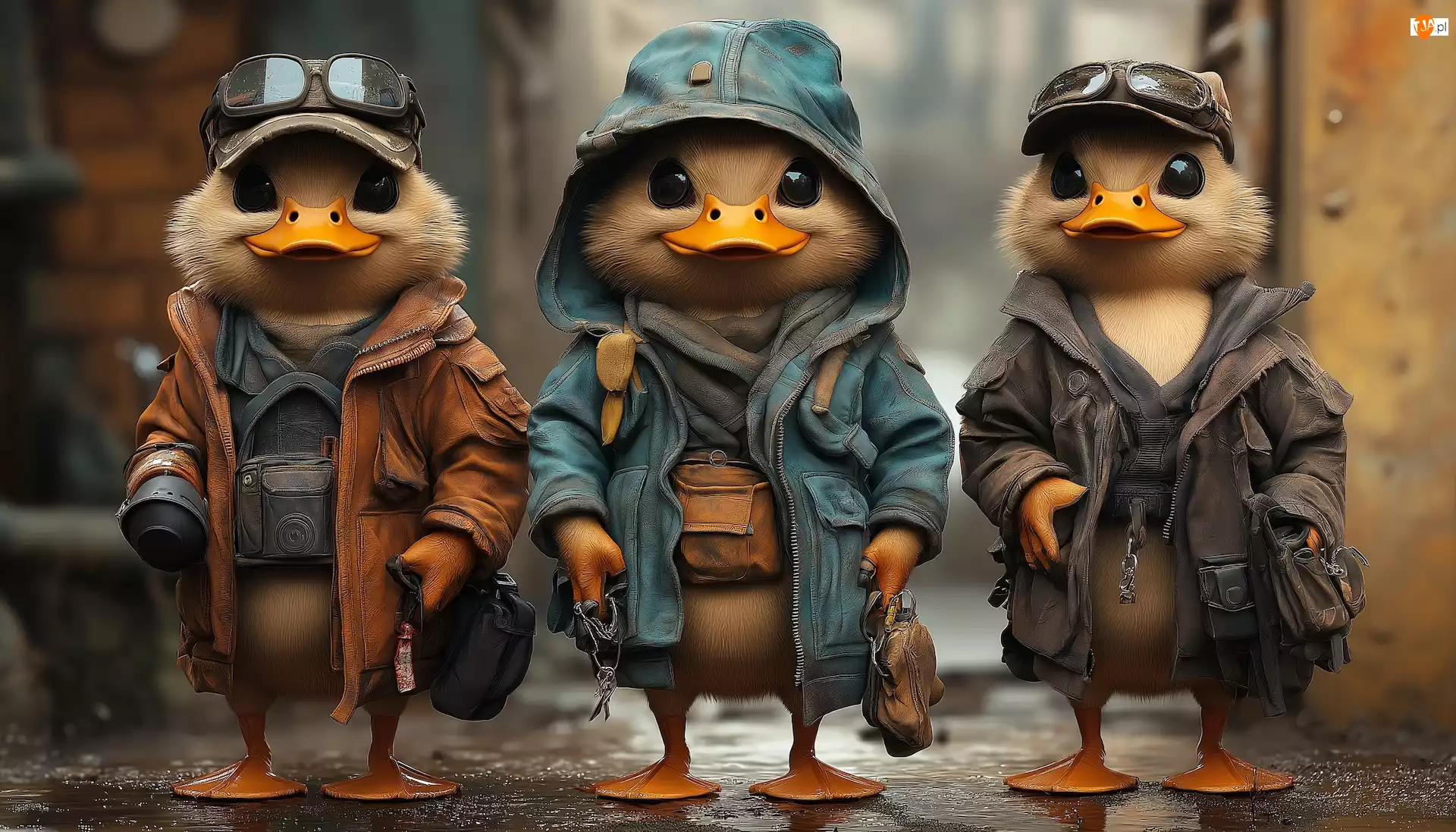 Ubranka, Grafika AI, Kaczki, Trzy, Czapki