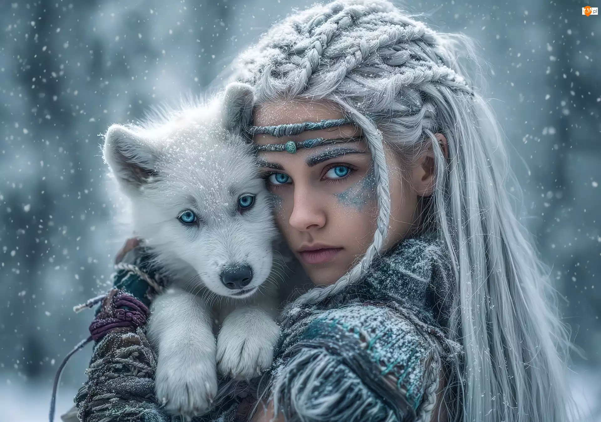 Długie, Kobieta, Mały, Śnieg, Włosy, Wilk