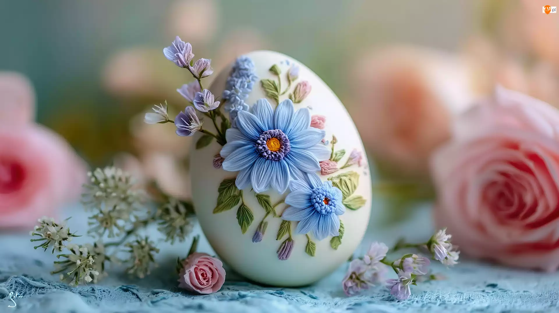 Wielkanoc, Jajko, Kwiaty, Grafika AI