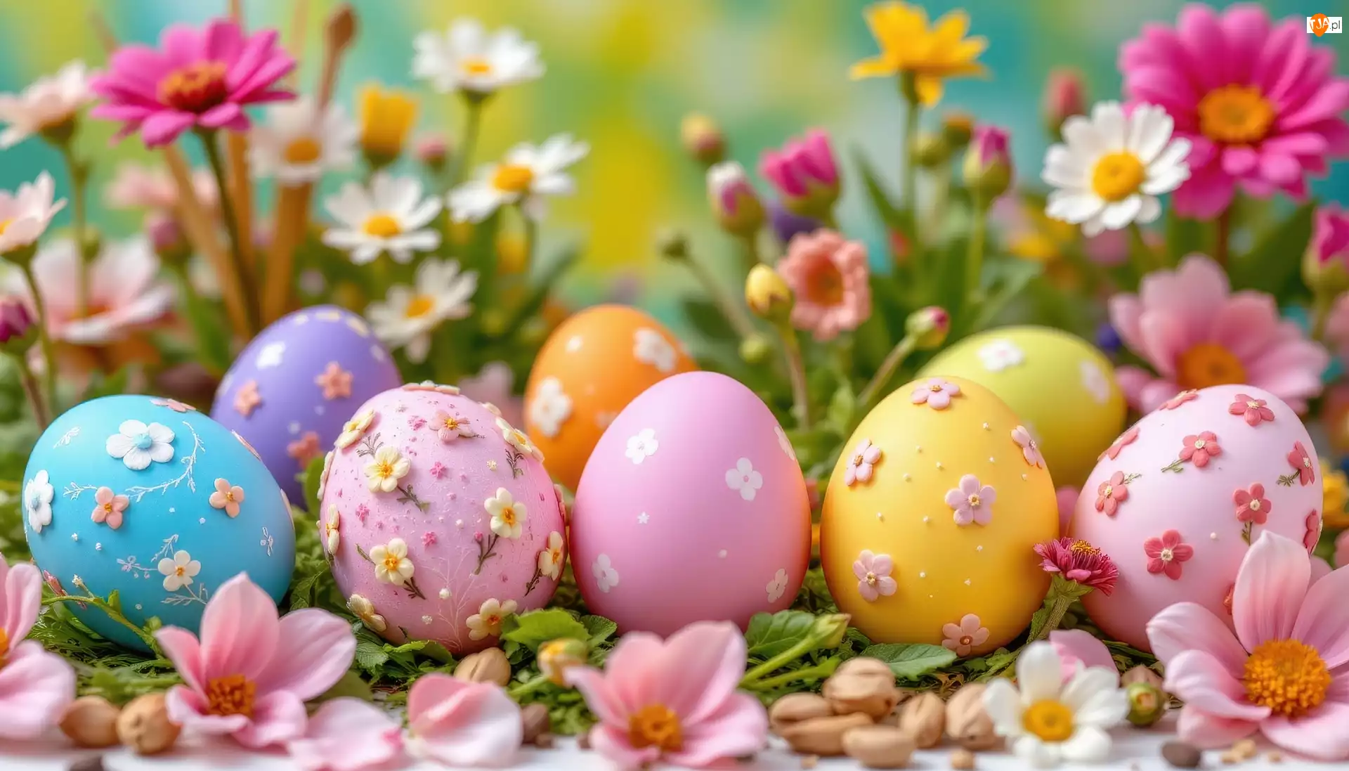 Kwiaty, Grafika AI, Pisanki, Kolorowe, Wielkanoc