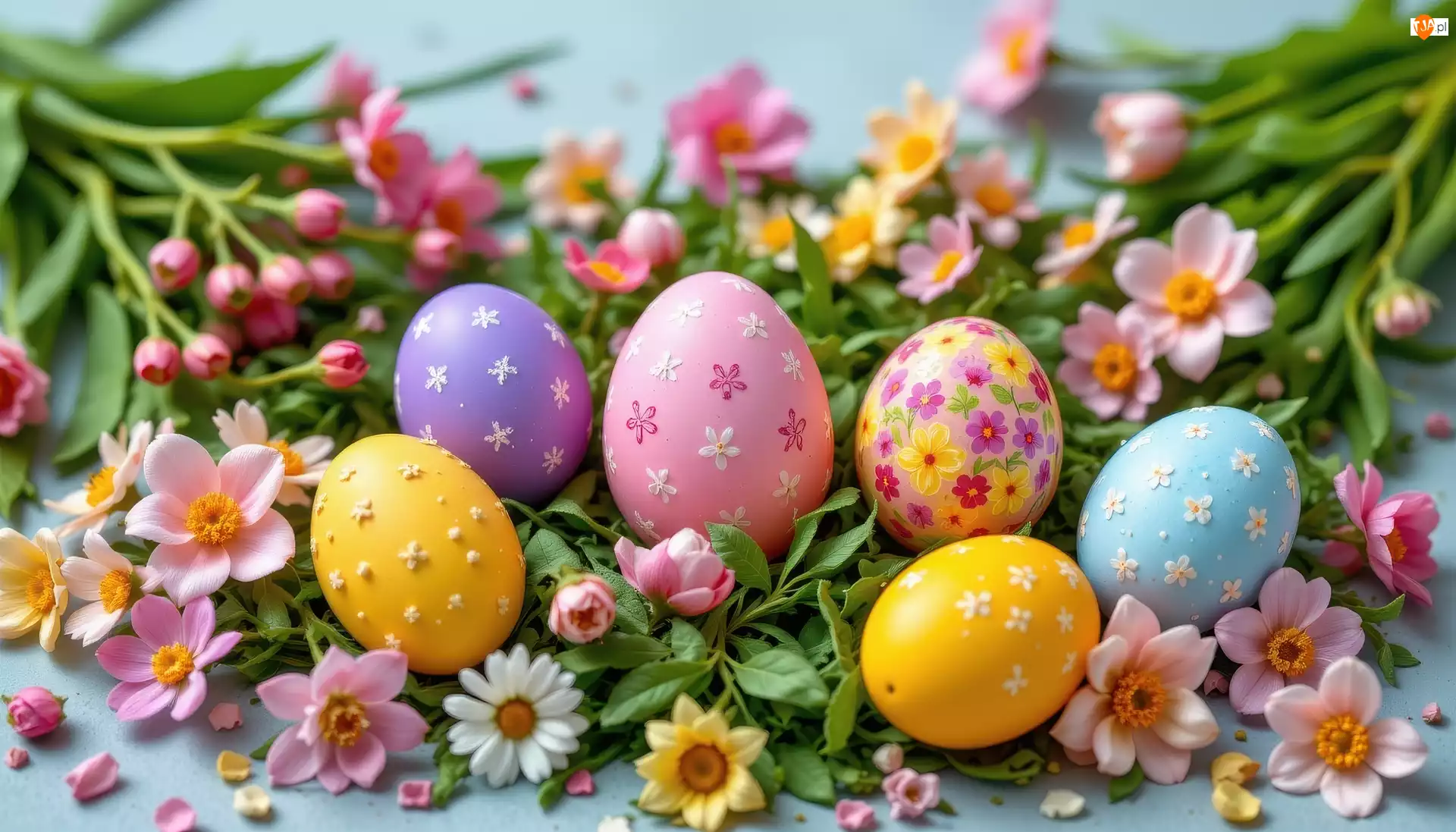 Pisanki, Jajka, Kwiaty, Wielkanoc, Kolorowe, Drobne, Gałązki